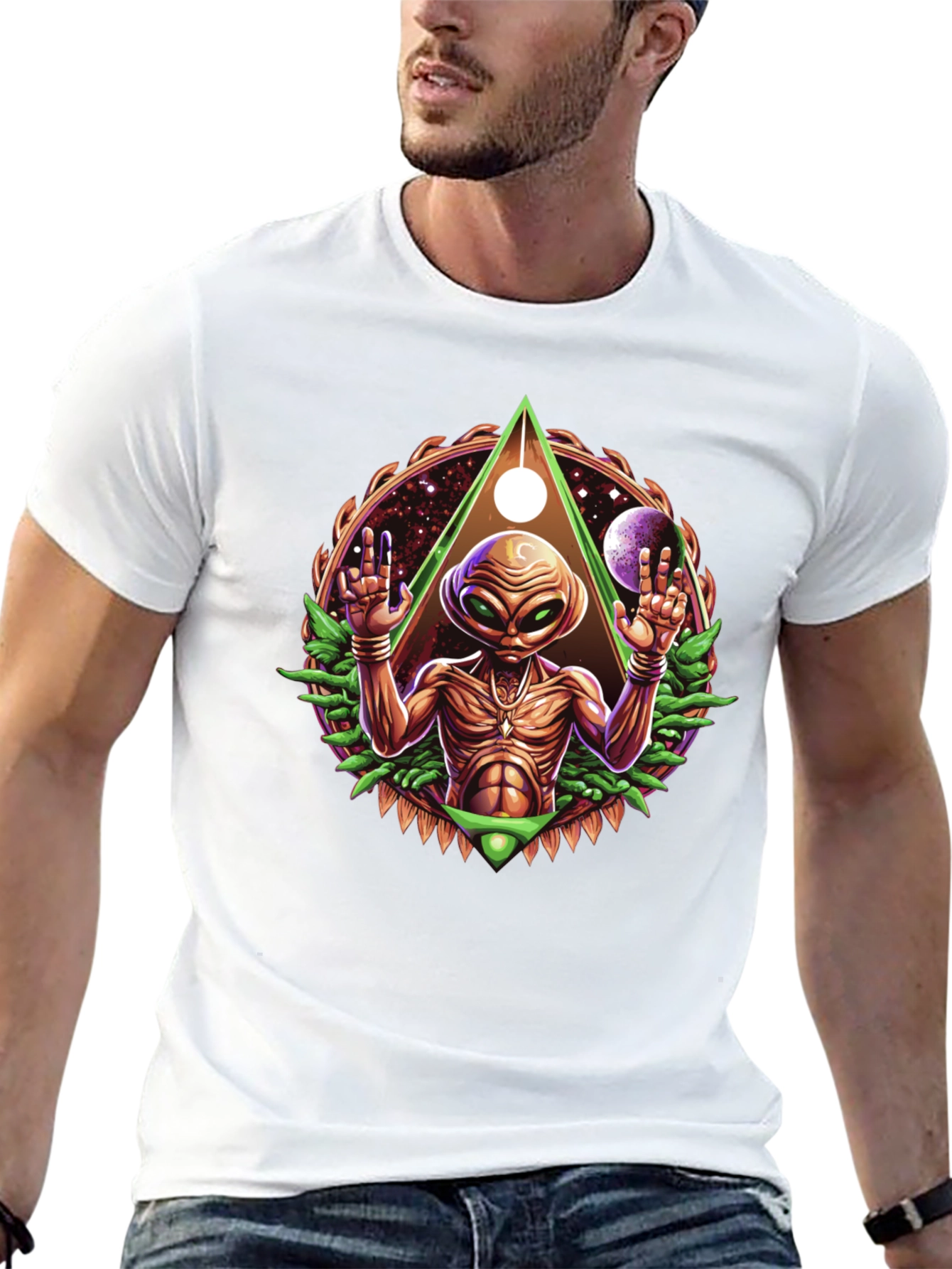 Alien Graphic Tee - Cosmic Design Black T-Shirt