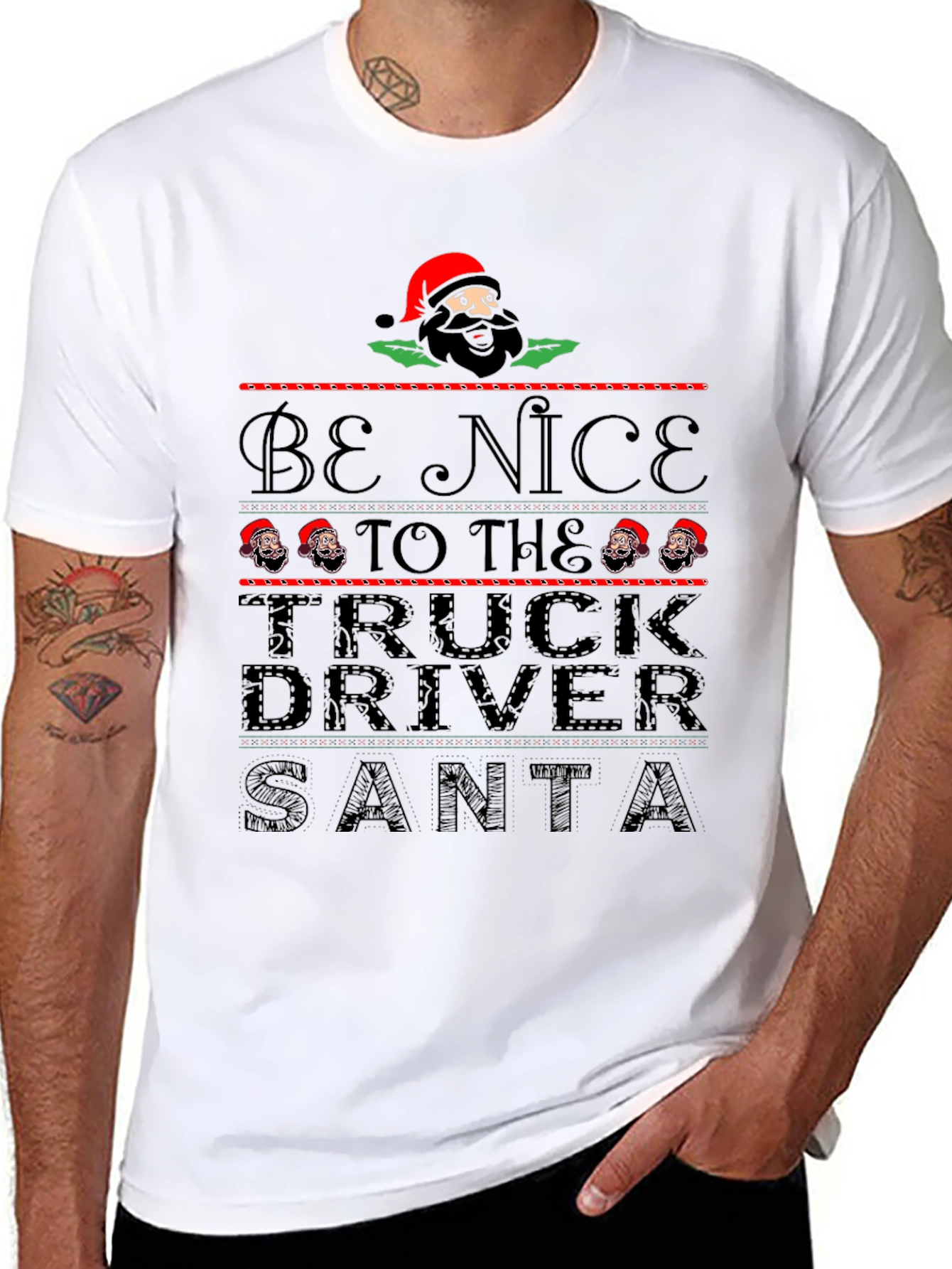 Be Nice to the Truck Driver Santa Black T-Shirt