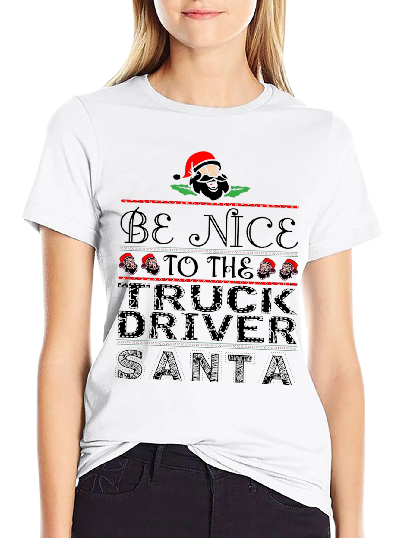 Be Nice to the Truck Driver Santa Black T-Shirt