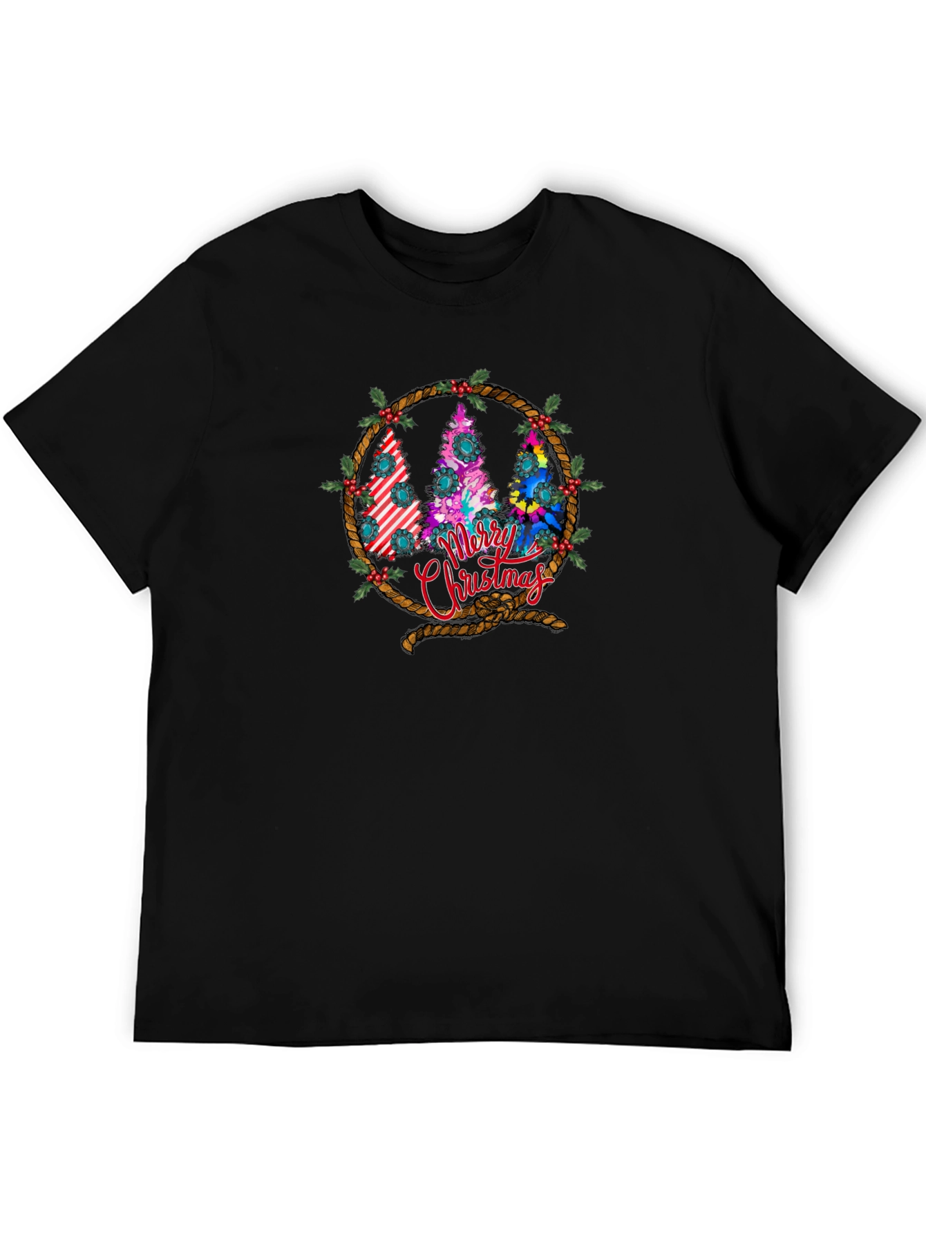 Merry Christmas Tree Wreath Graphic T-Shirt