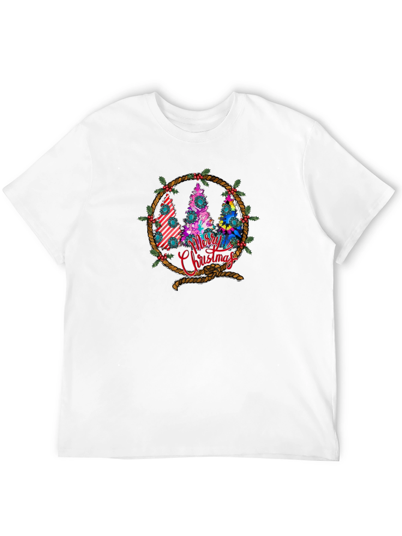 Merry Christmas Tree Wreath Graphic T-Shirt