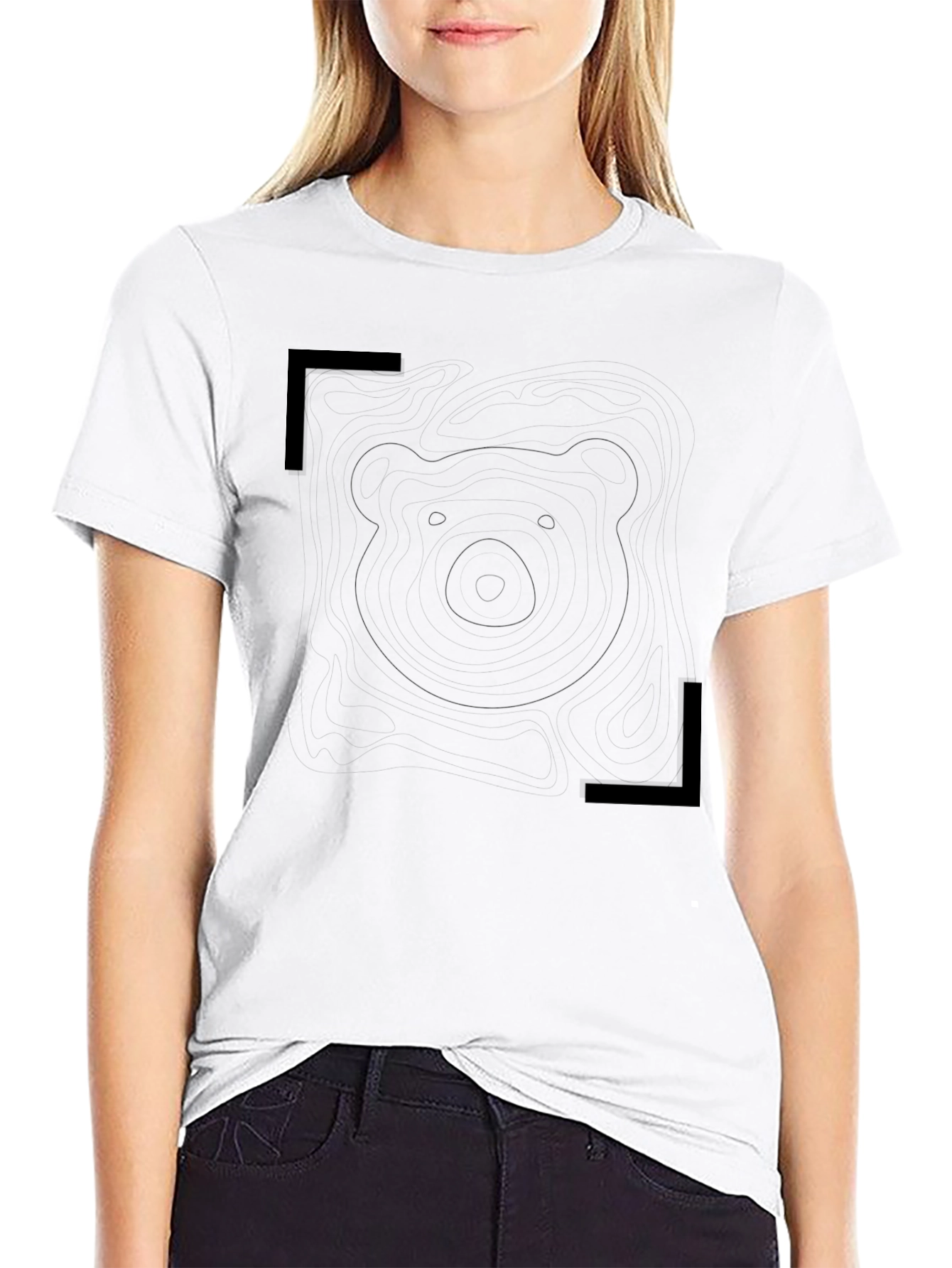 Mens Black Graphic Tee - Bear Outline Design