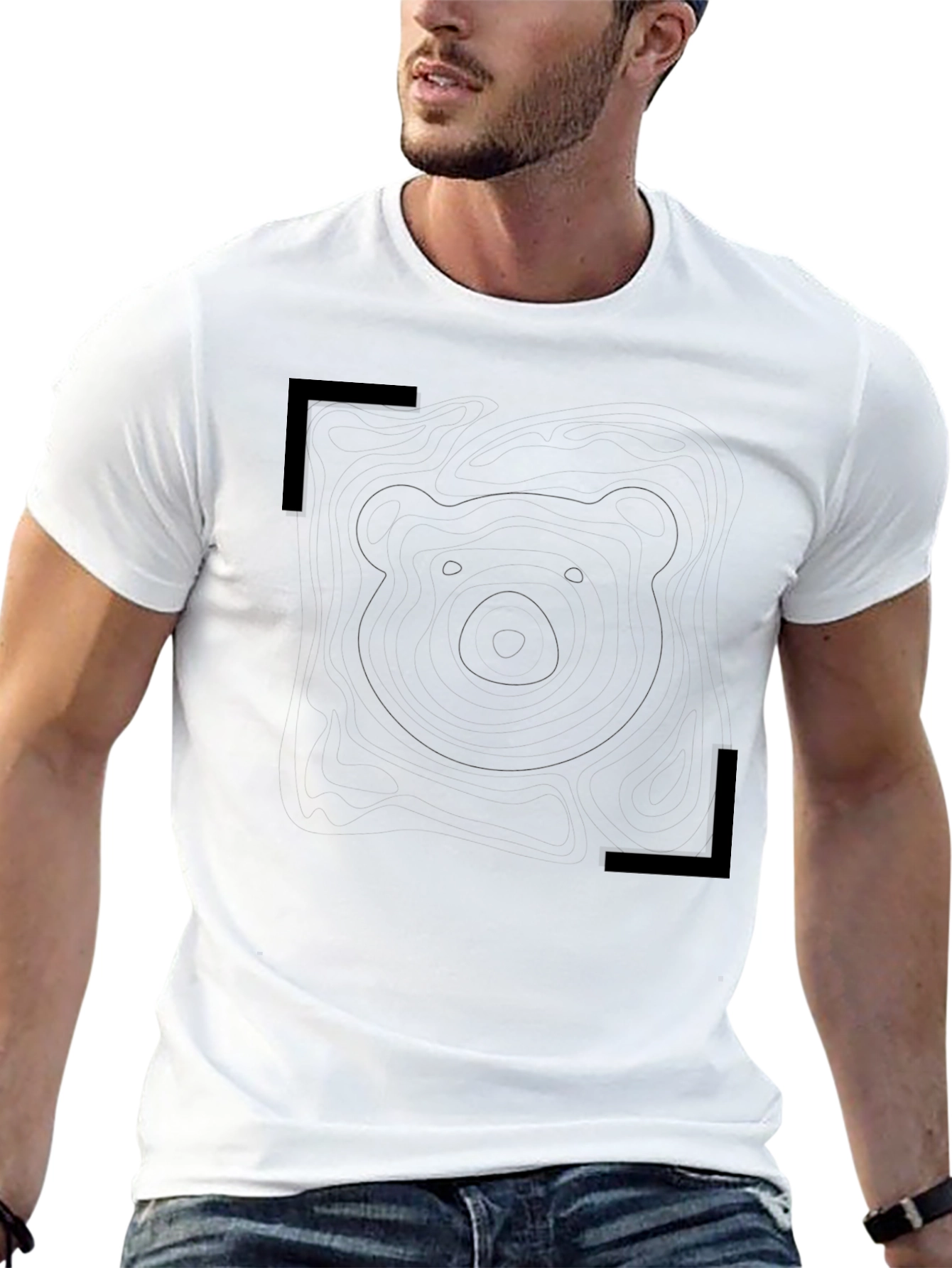 Mens Black Graphic Tee - Bear Outline Design