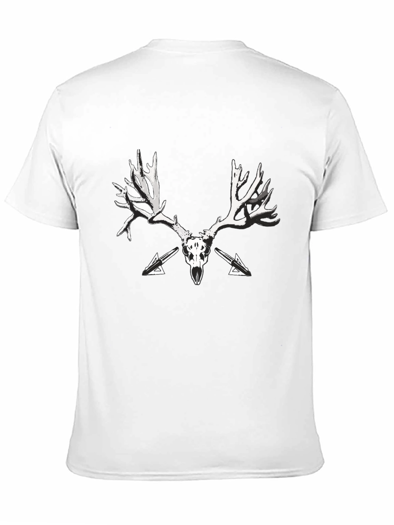 Black T-Shirt with Skull and Antler Graphic Print