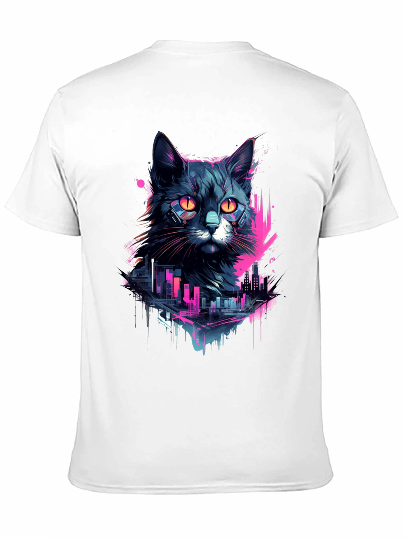 Cyberpunk Cat T-Shirt - Neon Cityscape Design