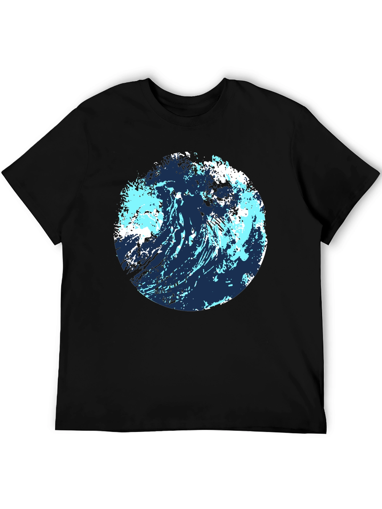 Abstract Wave Graphic Tee - Black Cotton Blend