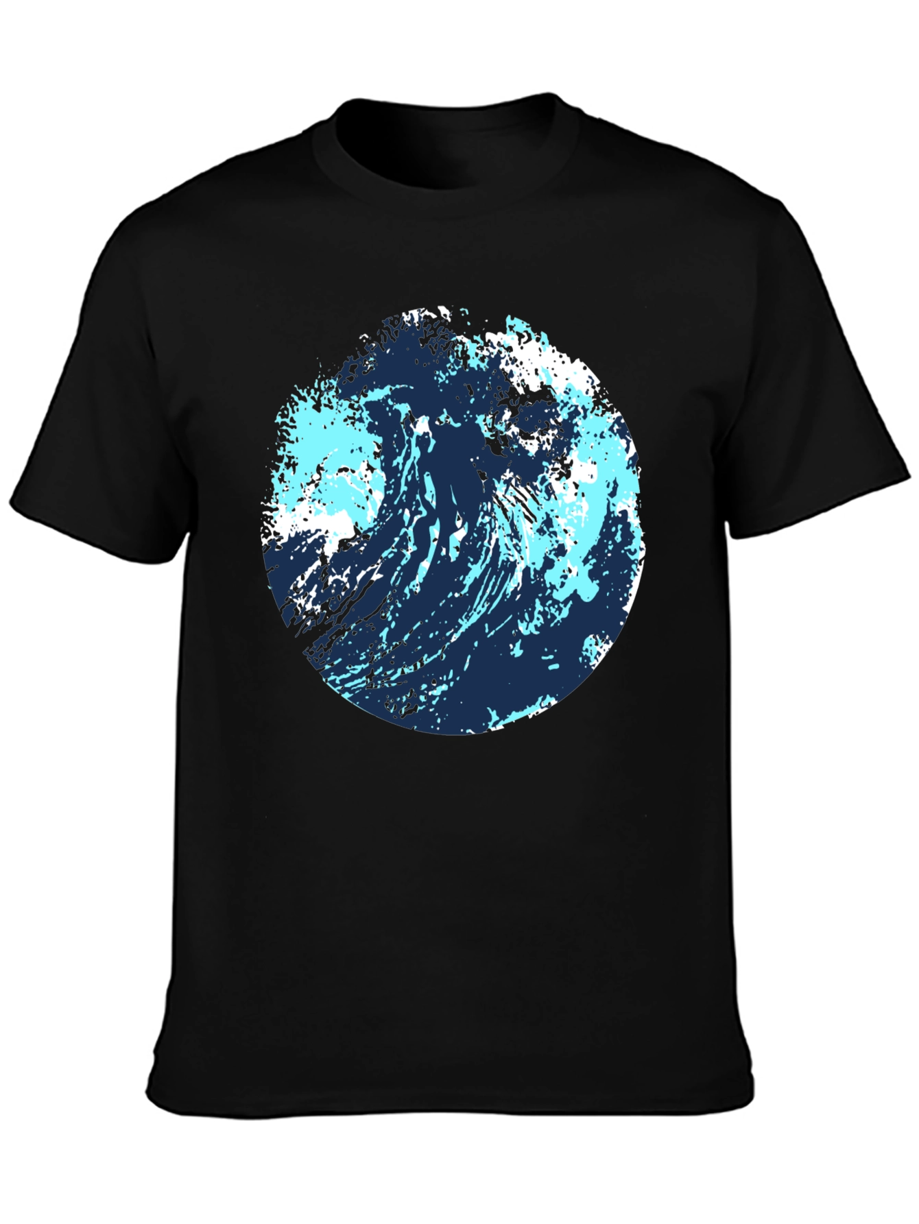 Abstract Wave Graphic Tee - Black Cotton Blend