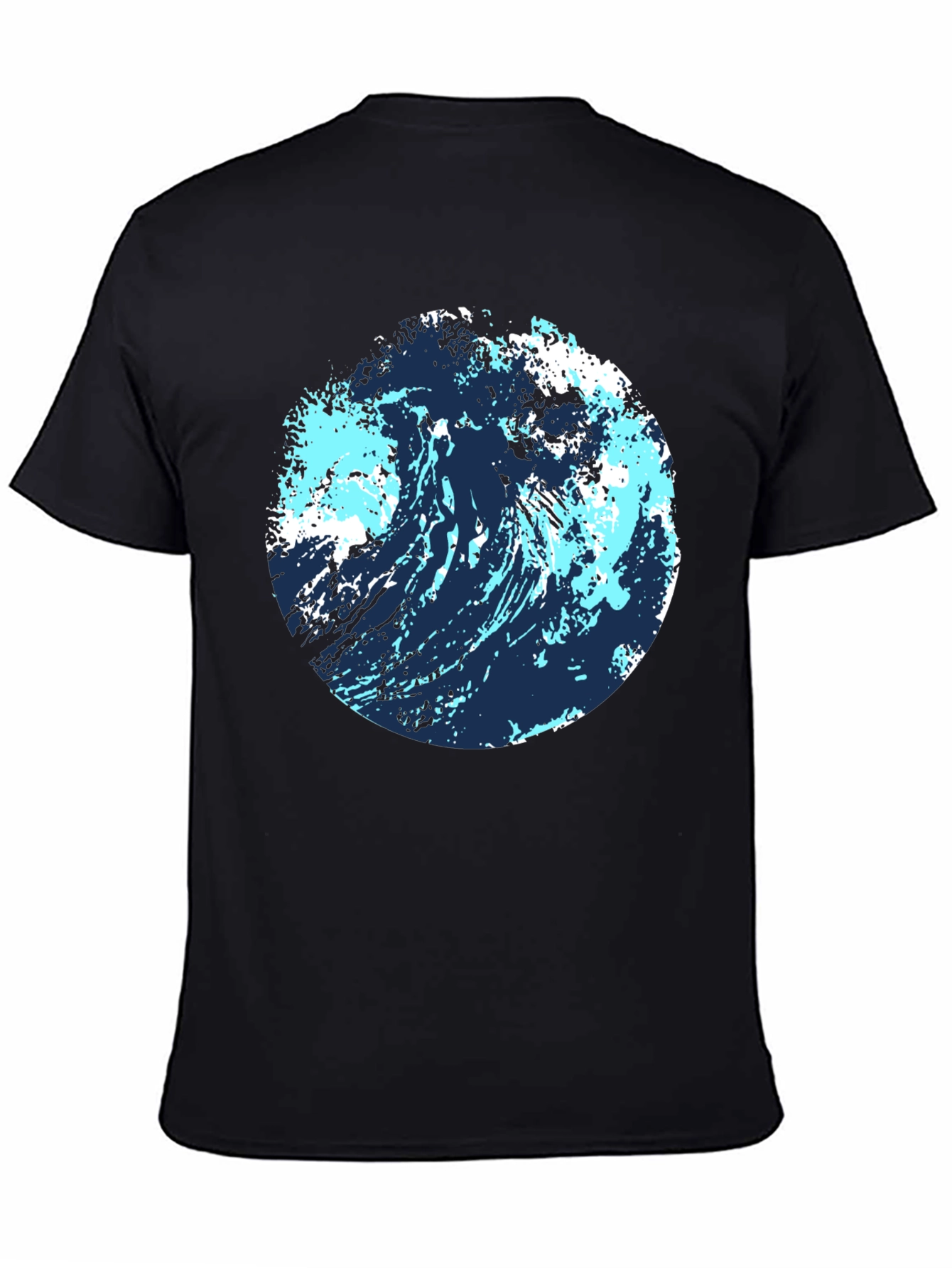 Abstract Wave Graphic Tee - Black Cotton Blend