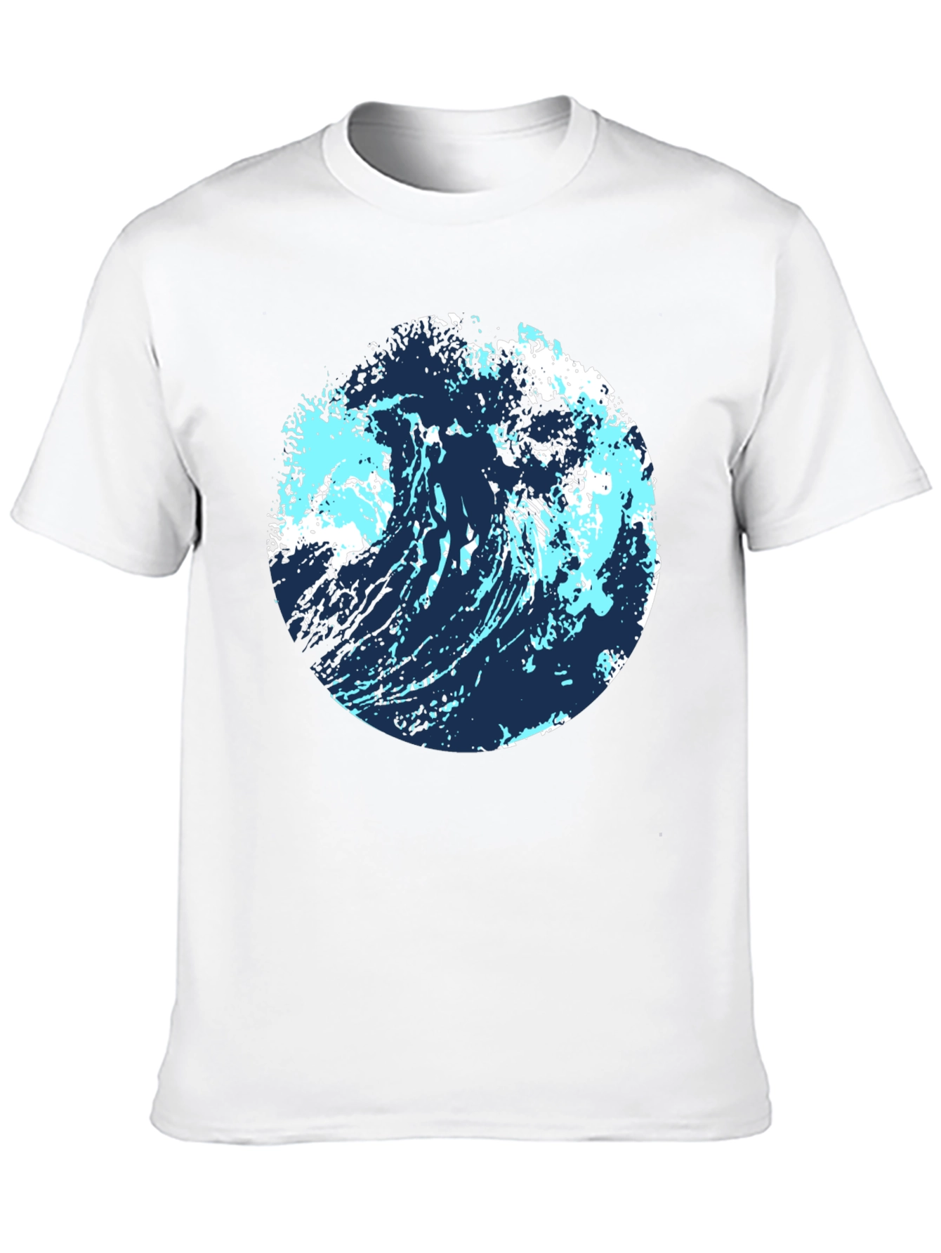 Abstract Wave Graphic Tee - Black Cotton Blend