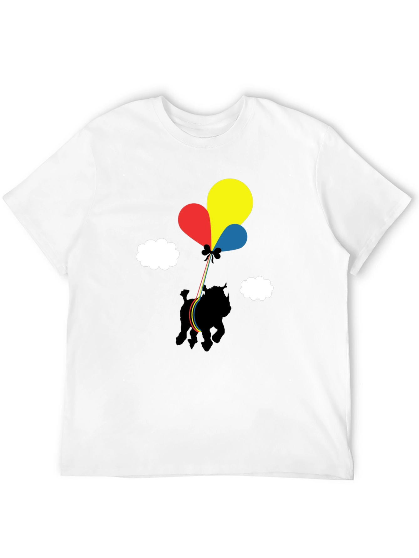Dog with Balloons Graphic Tee - Casual Black T-Shirt