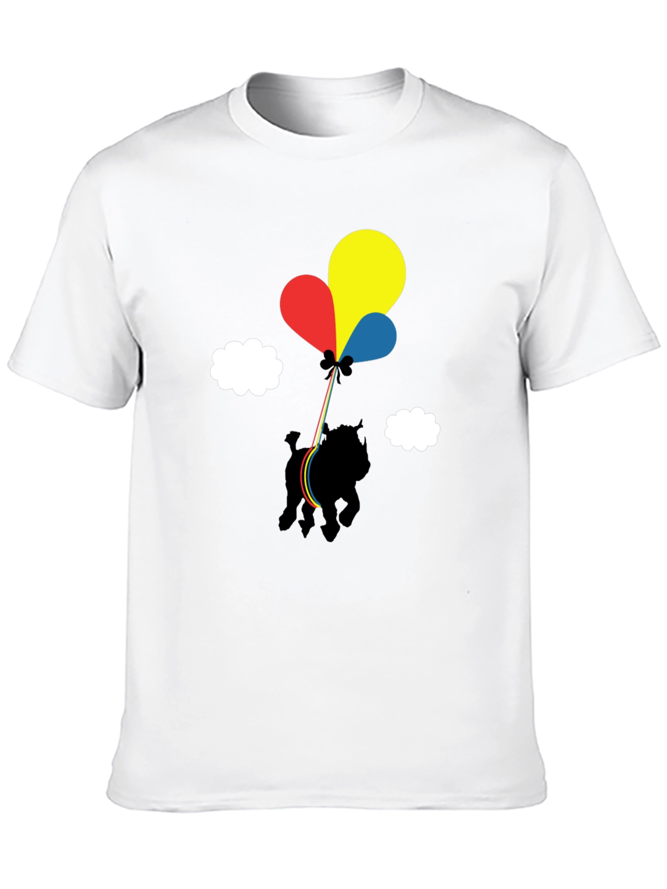 Dog with Balloons Graphic Tee - Casual Black T-Shirt