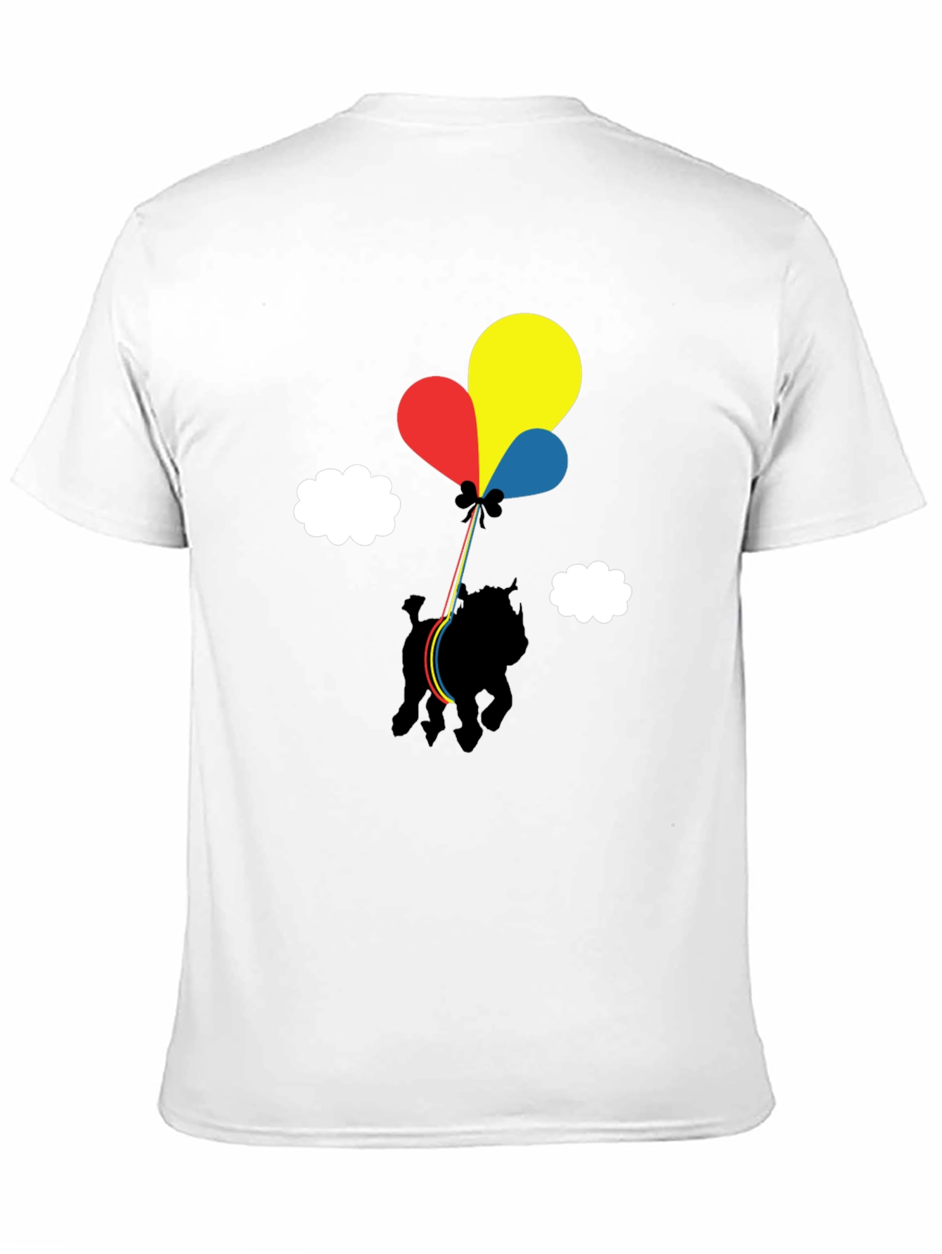 Dog with Balloons Graphic Tee - Casual Black T-Shirt