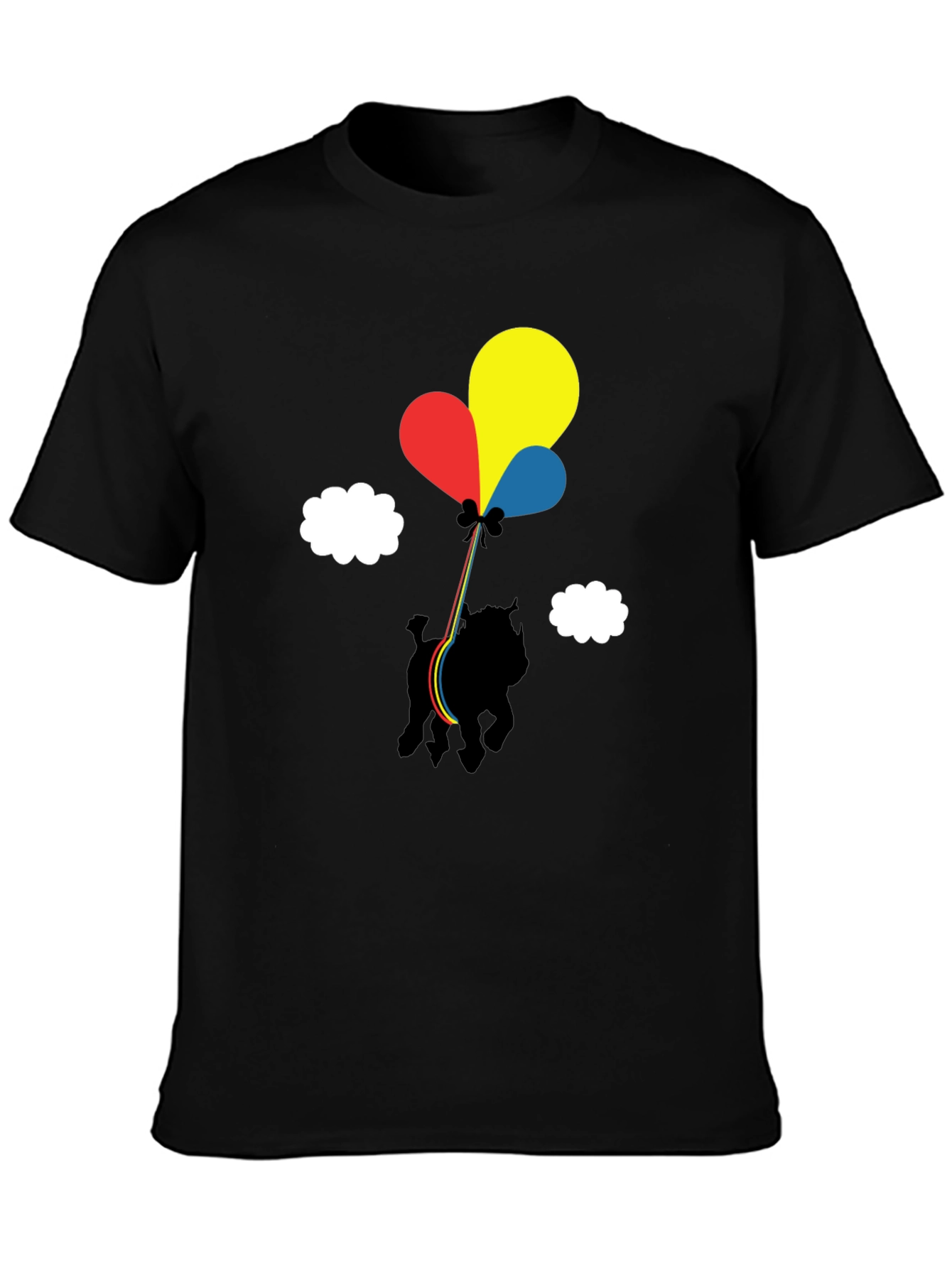 Dog with Balloons Graphic Tee - Casual Black T-Shirt