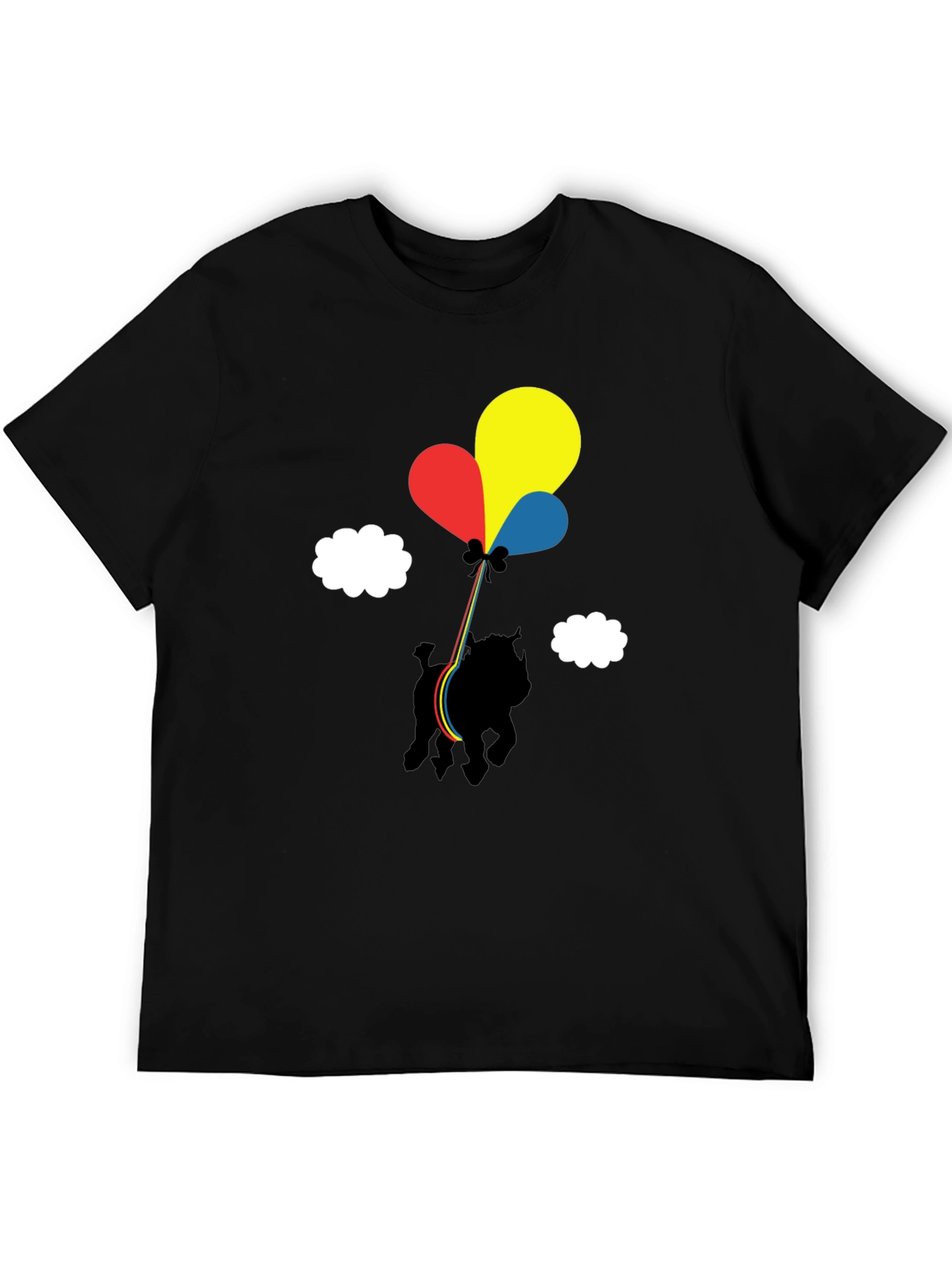 Dog with Balloons Graphic Tee - Casual Black T-Shirt