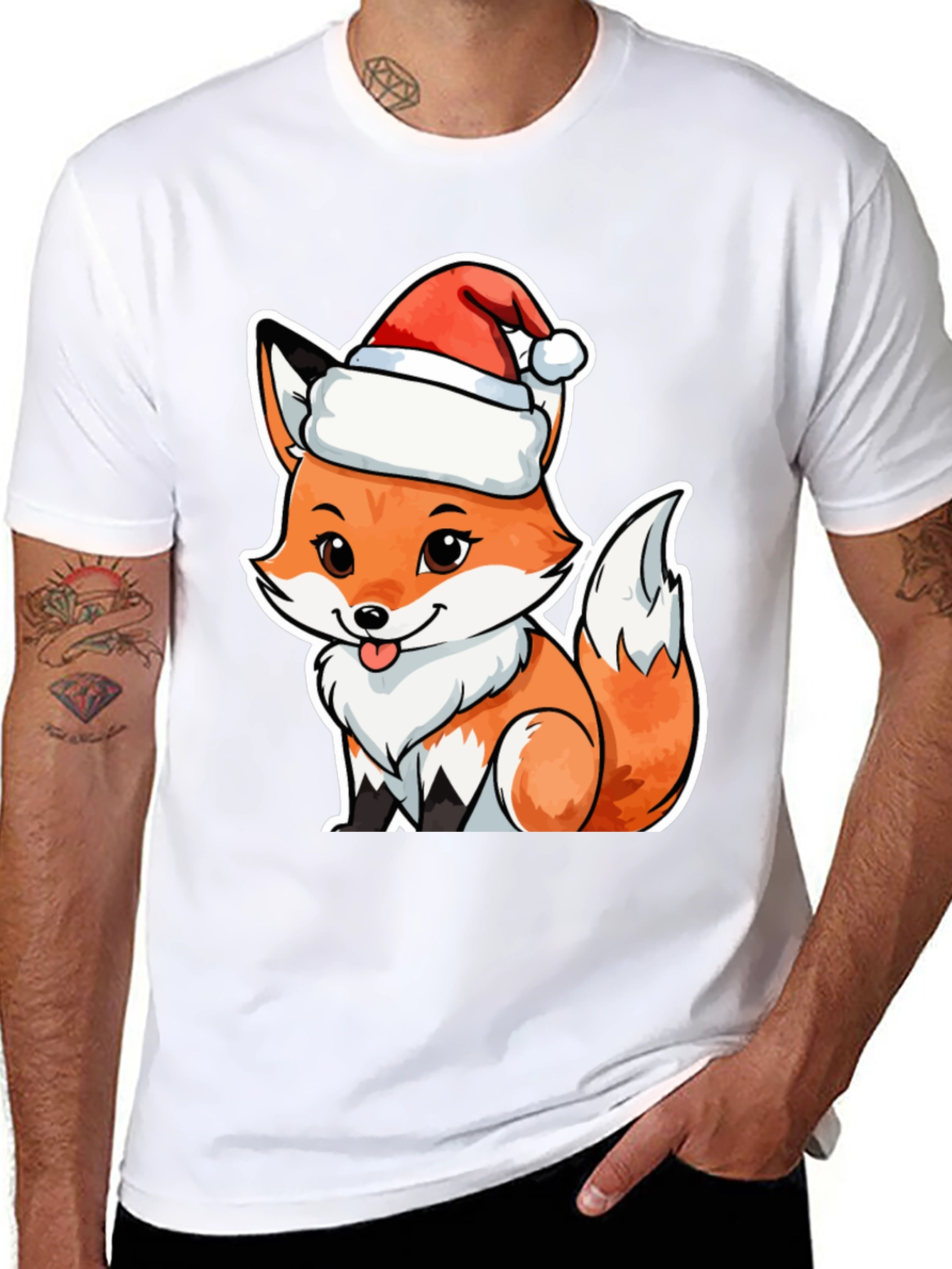 Cute Fox in Santa Hat Graphic Tee