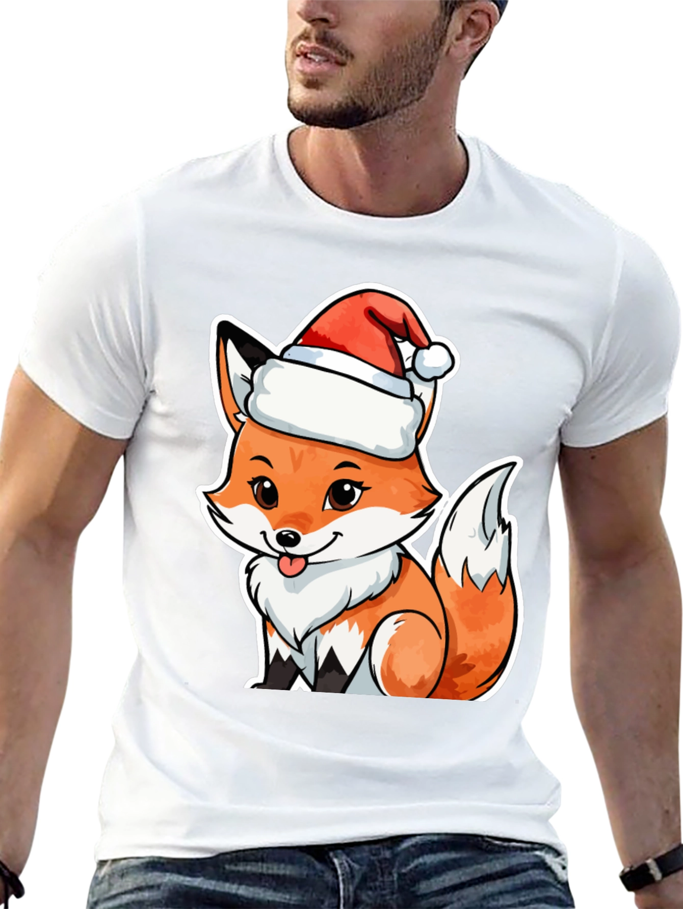 Cute Fox in Santa Hat Graphic Tee
