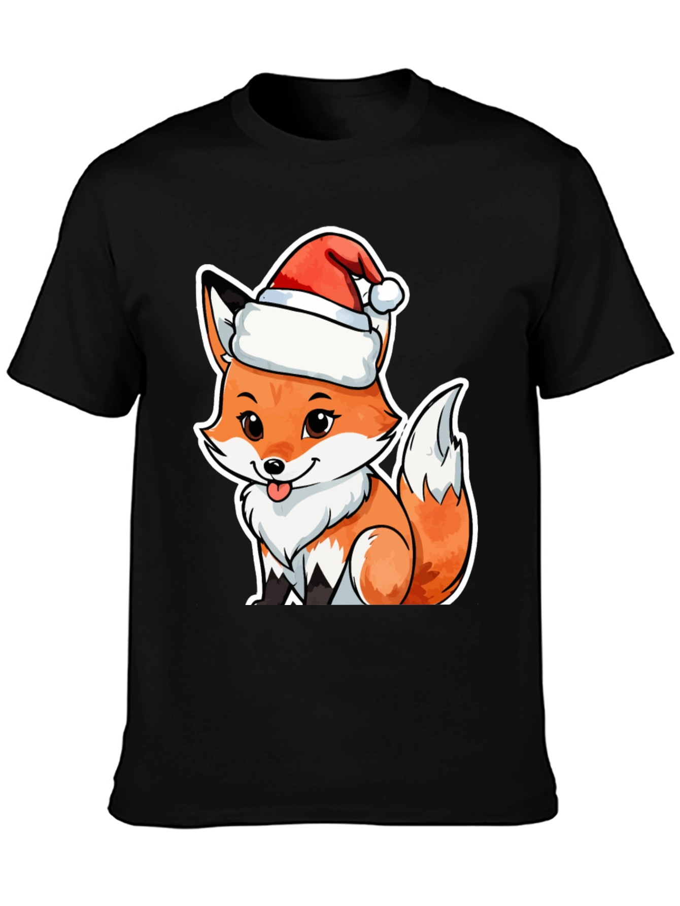 Cute Fox in Santa Hat Graphic Tee