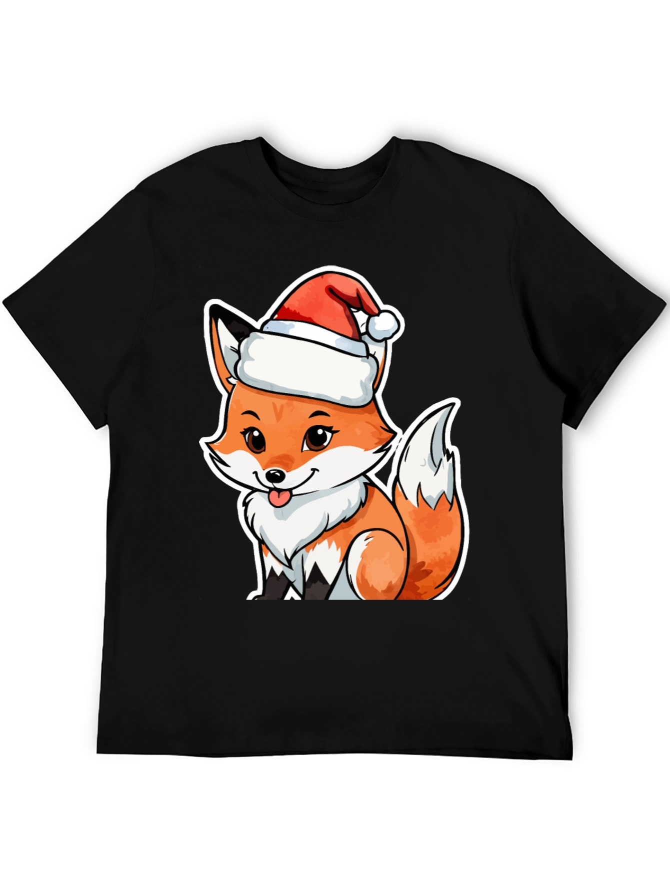 Cute Fox in Santa Hat Graphic Tee