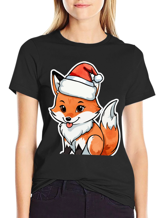 Cute Fox in Santa Hat Graphic Tee