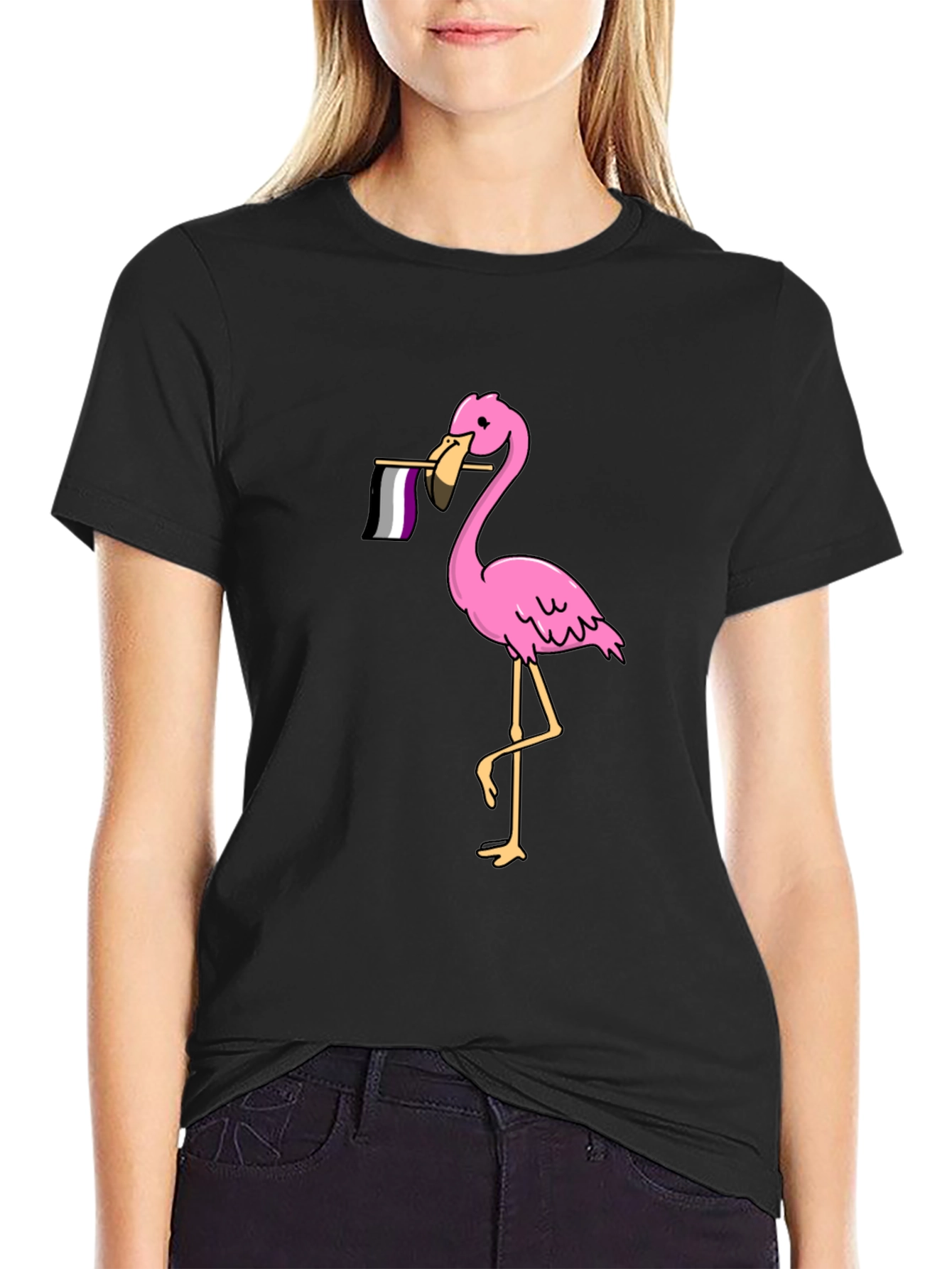 Flamingo Asexual Pride T-Shirt - Black