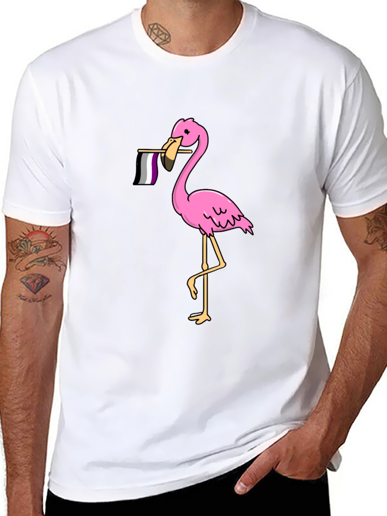 Flamingo Asexual Pride T-Shirt - Black