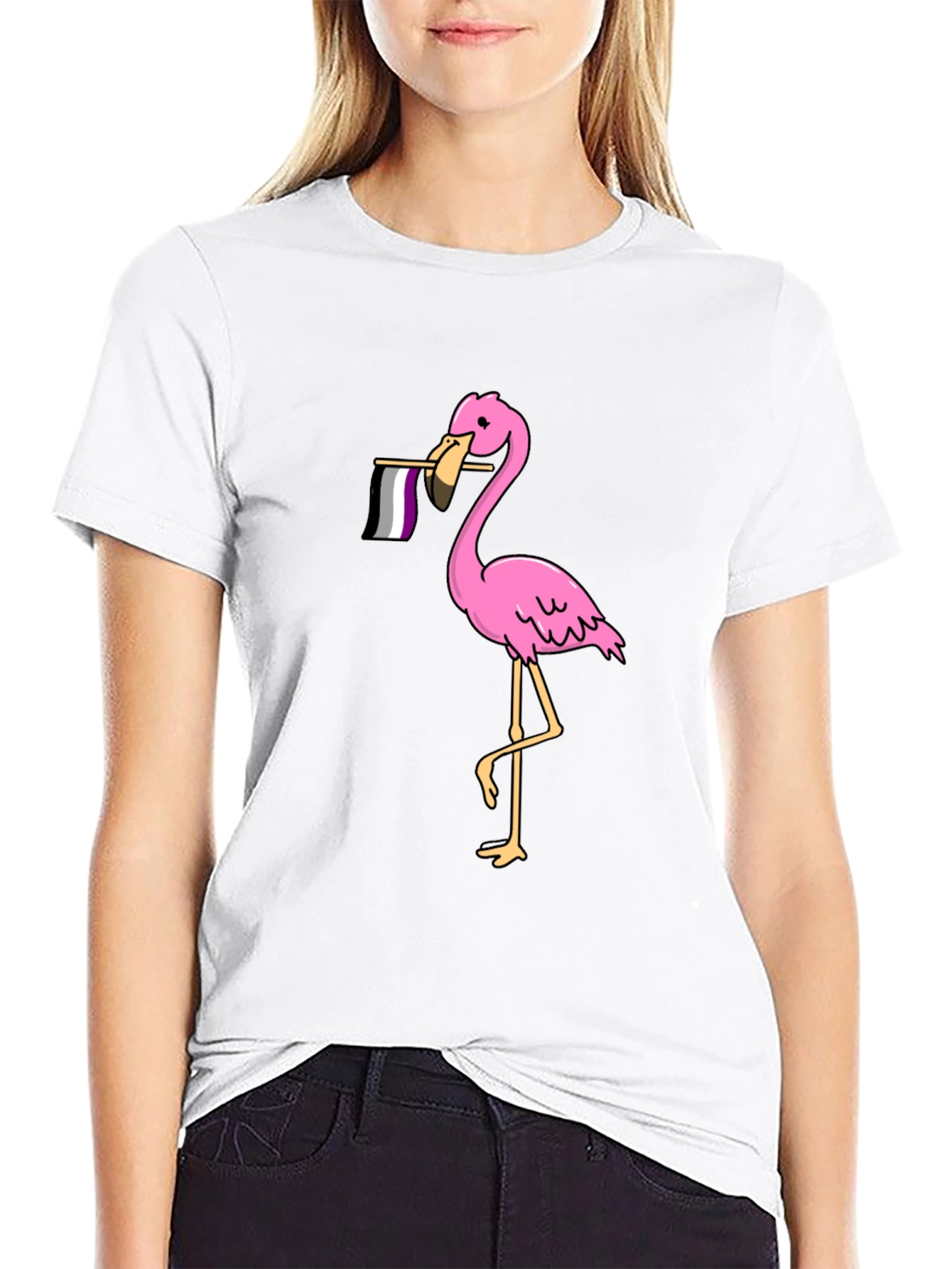 Flamingo Asexual Pride T-Shirt - Black