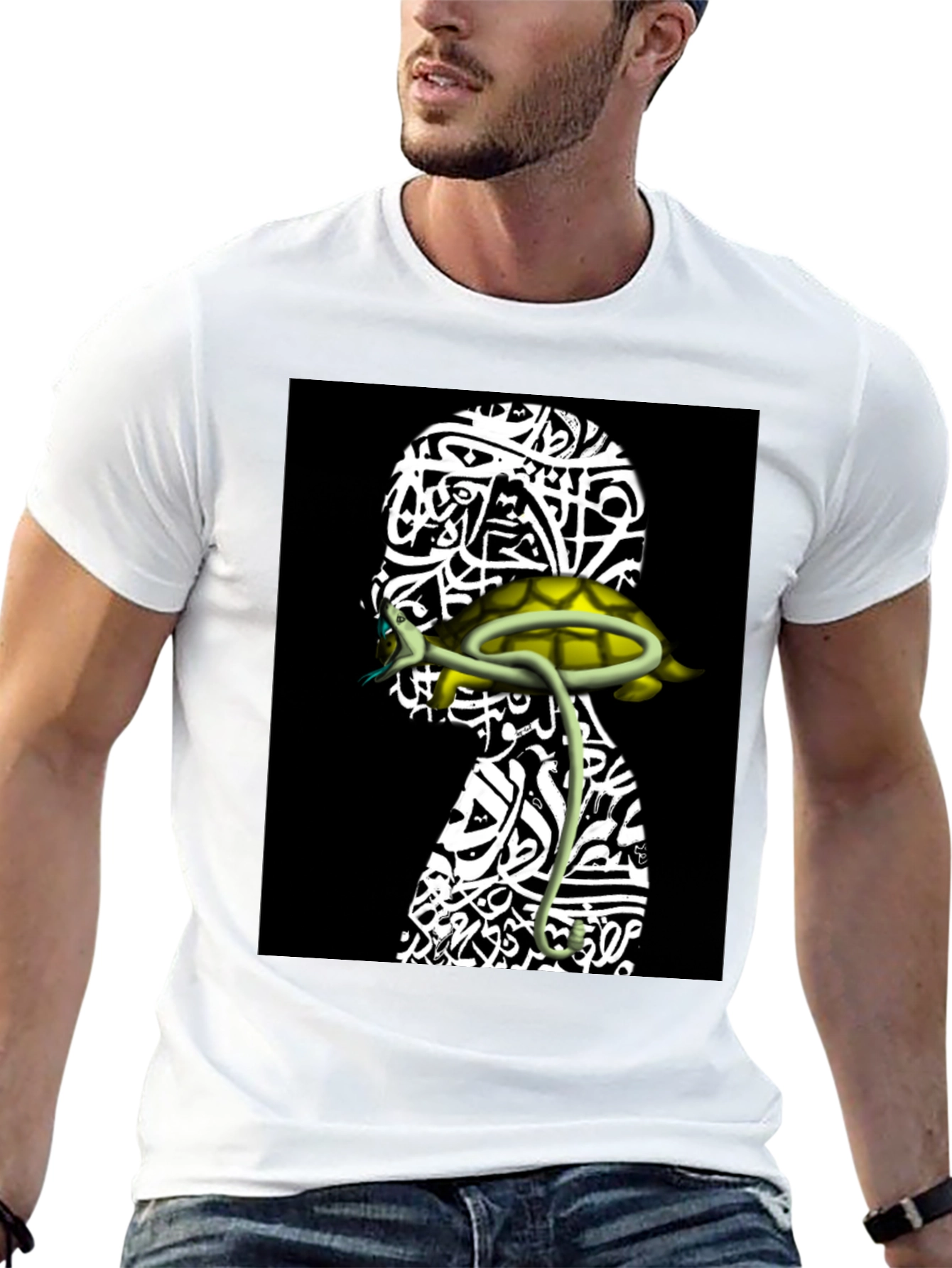 Unique Graphic Tee - Head with Turtle Design
