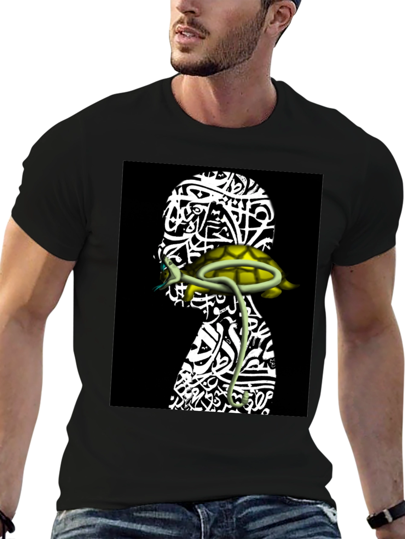 Unique Graphic Tee - Head with Turtle Design