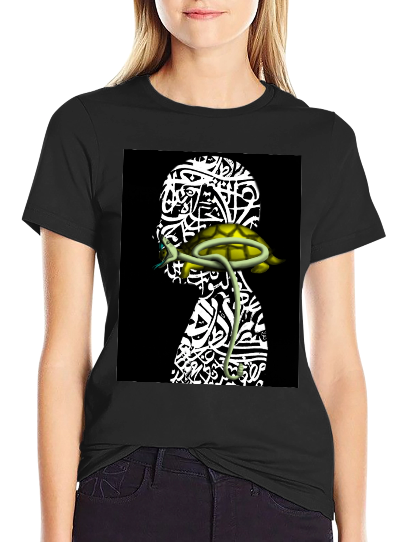 Unique Graphic Tee - Head with Turtle Design