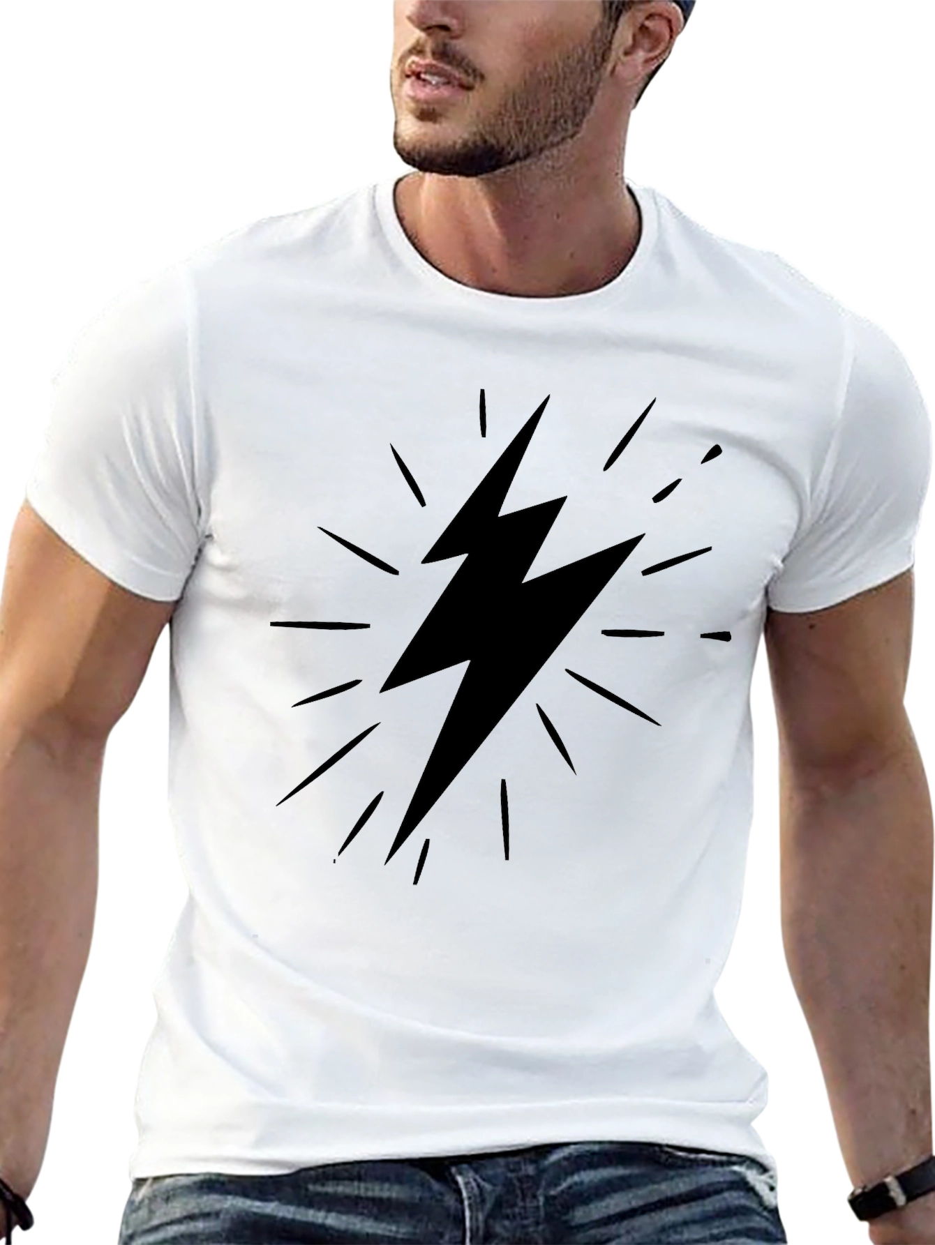 Black T-Shirt with Lightning Bolt Graphic