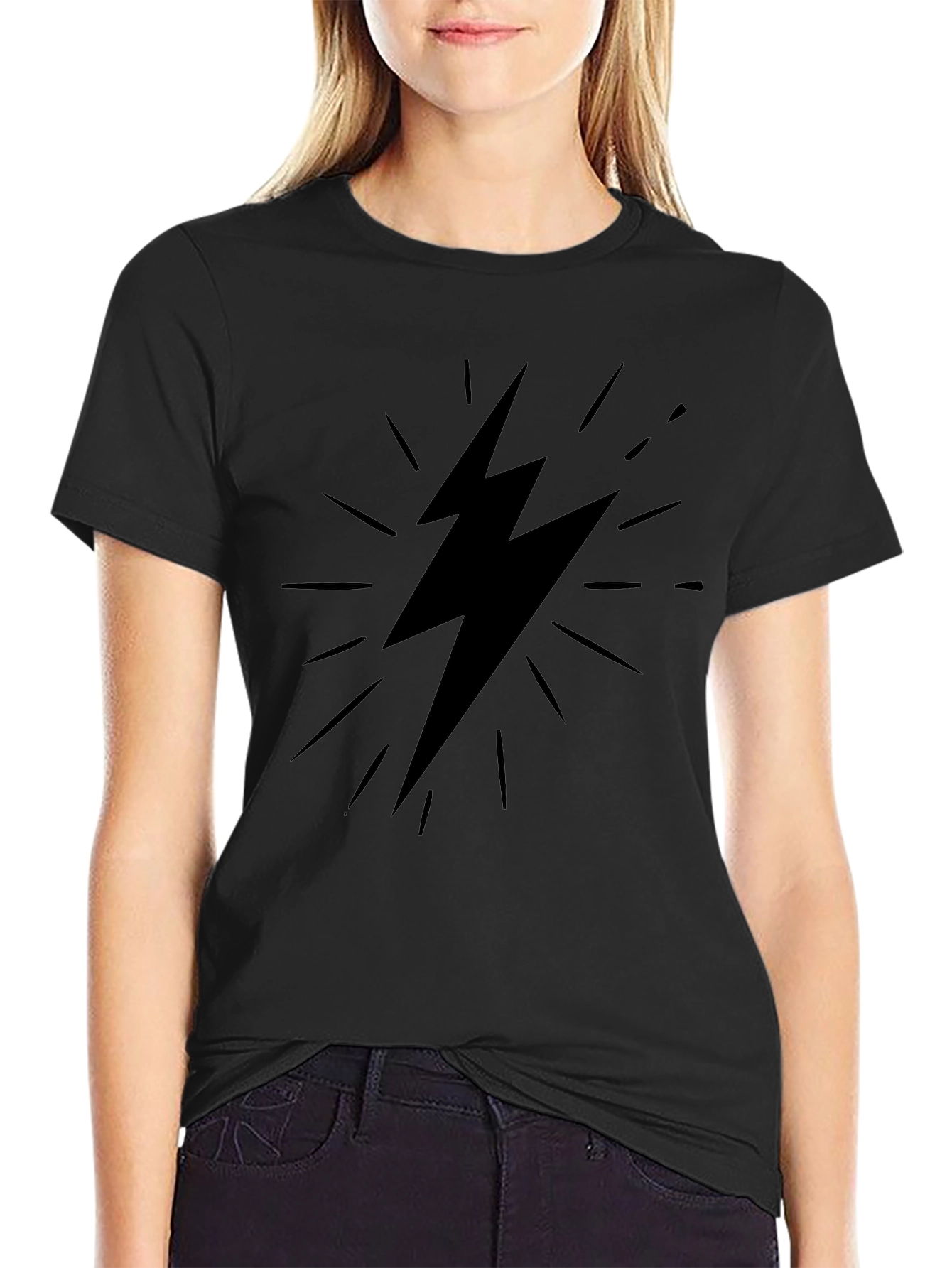 Black T-Shirt with Lightning Bolt Graphic