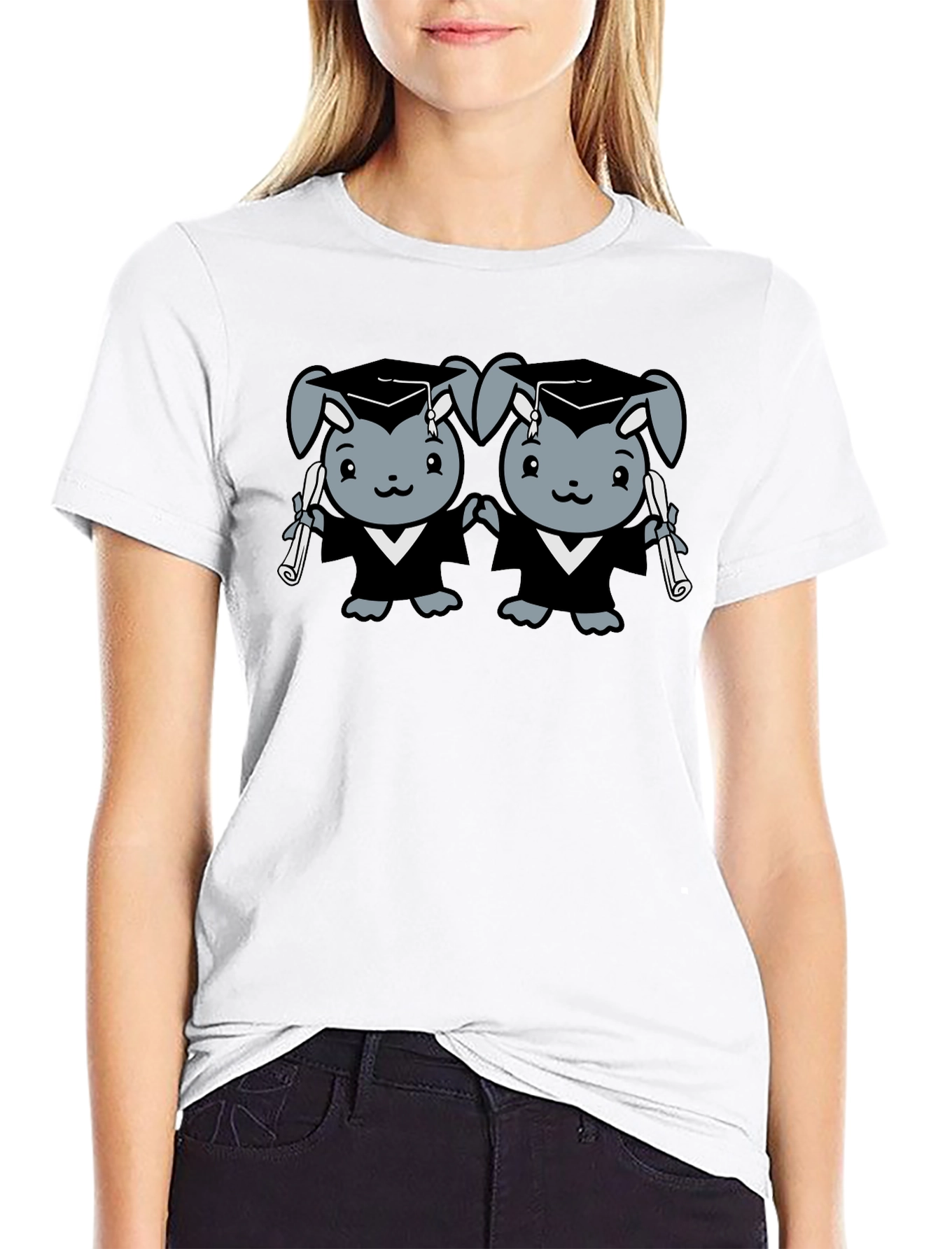Graduation Bunnies T-Shirt - Unisex Black Tee
