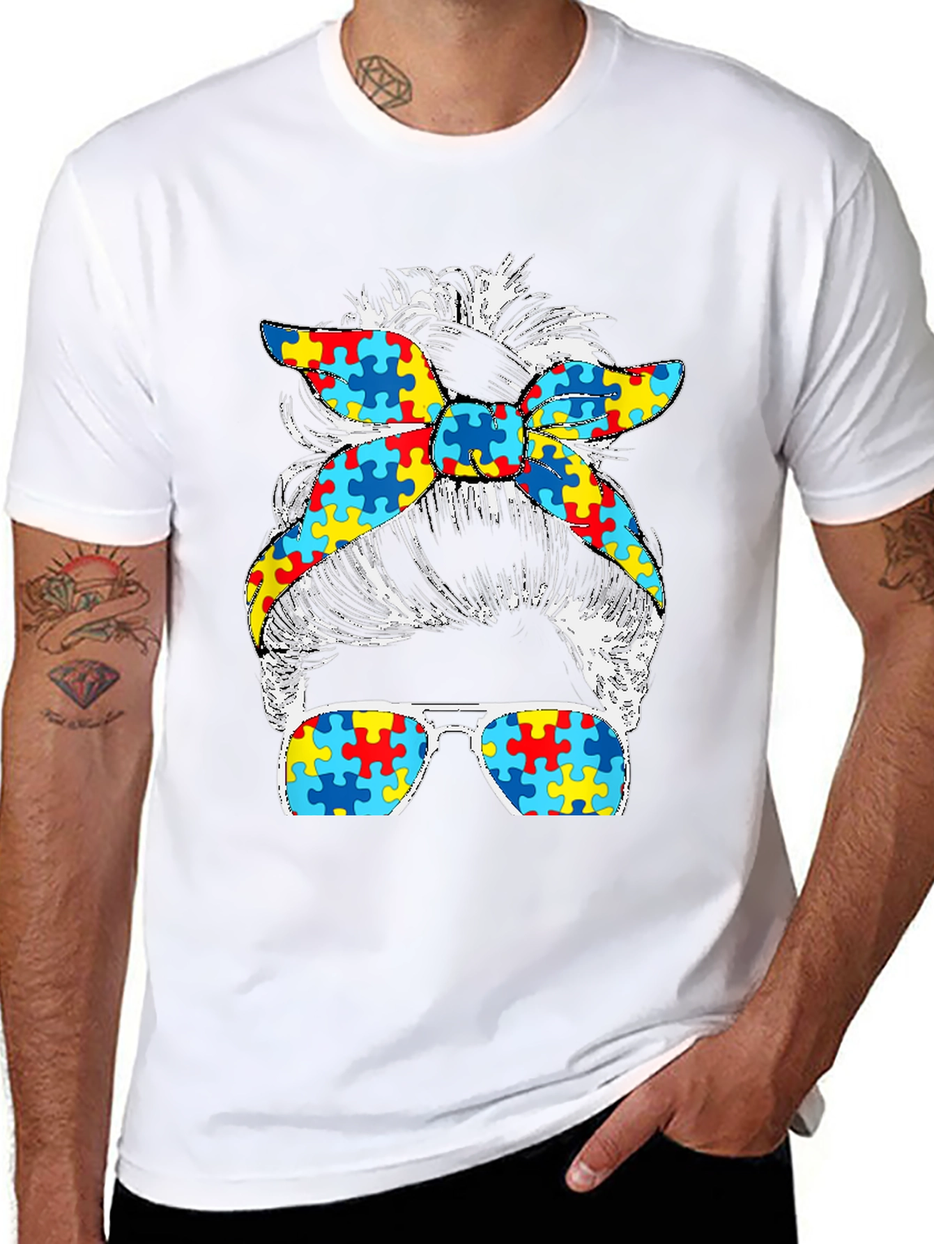 Autism Awareness Messy Bun T-Shirt