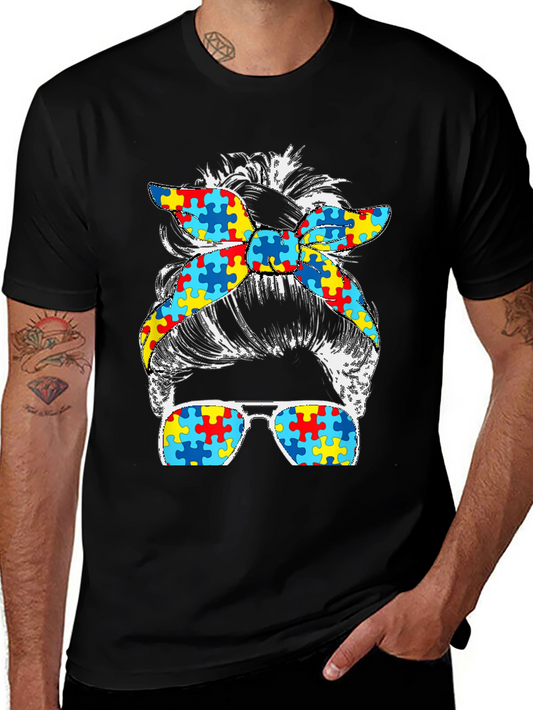 Autism Awareness Messy Bun T-Shirt