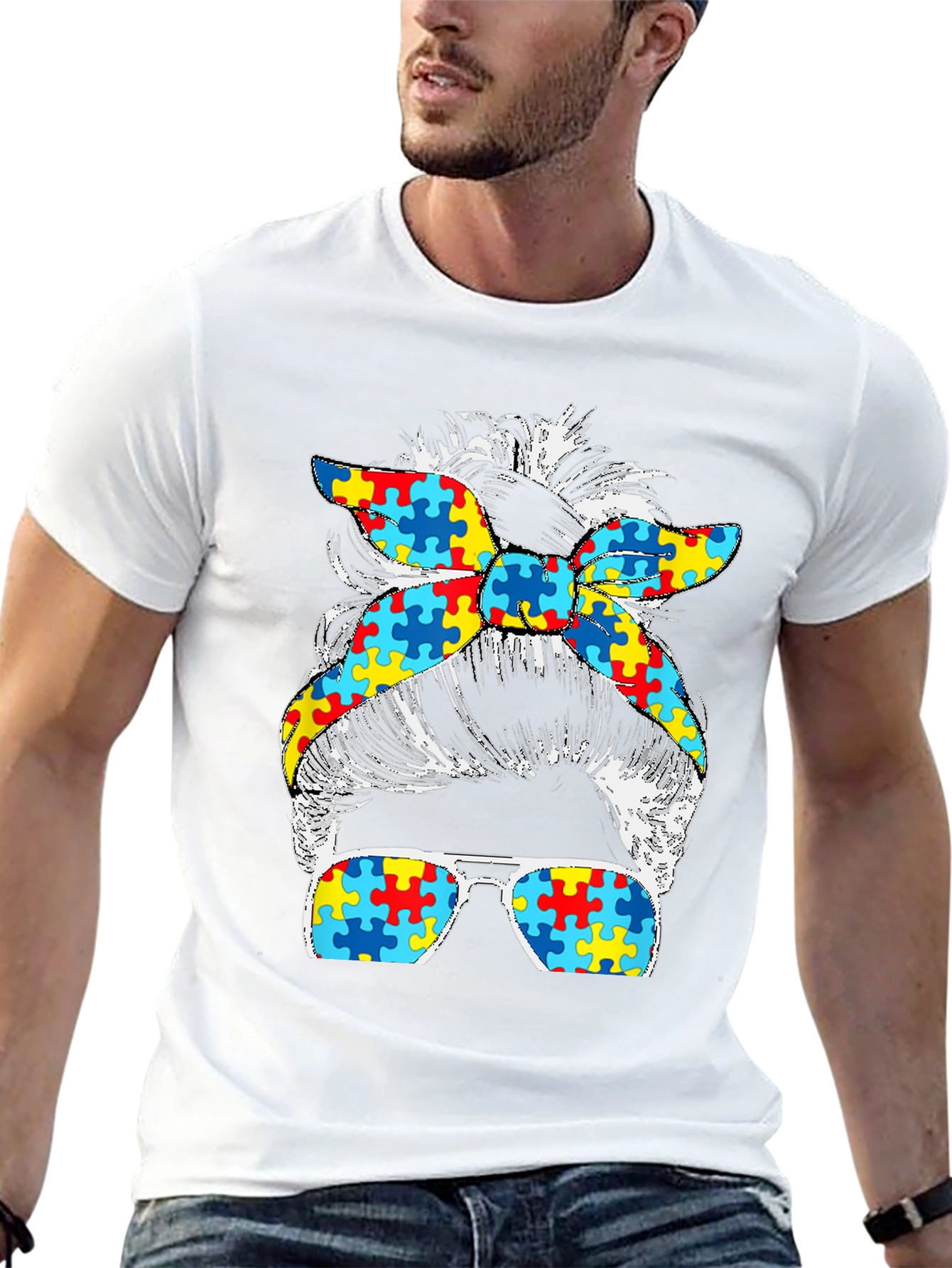 Autism Awareness Messy Bun T-Shirt