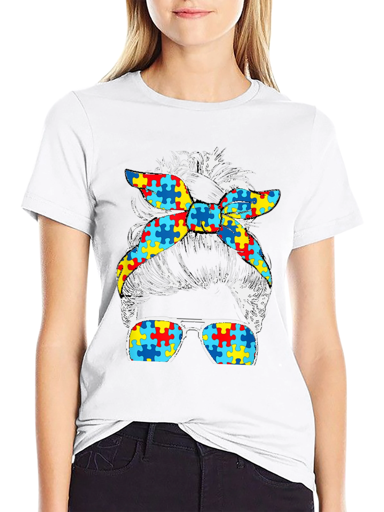 Autism Awareness Messy Bun T-Shirt