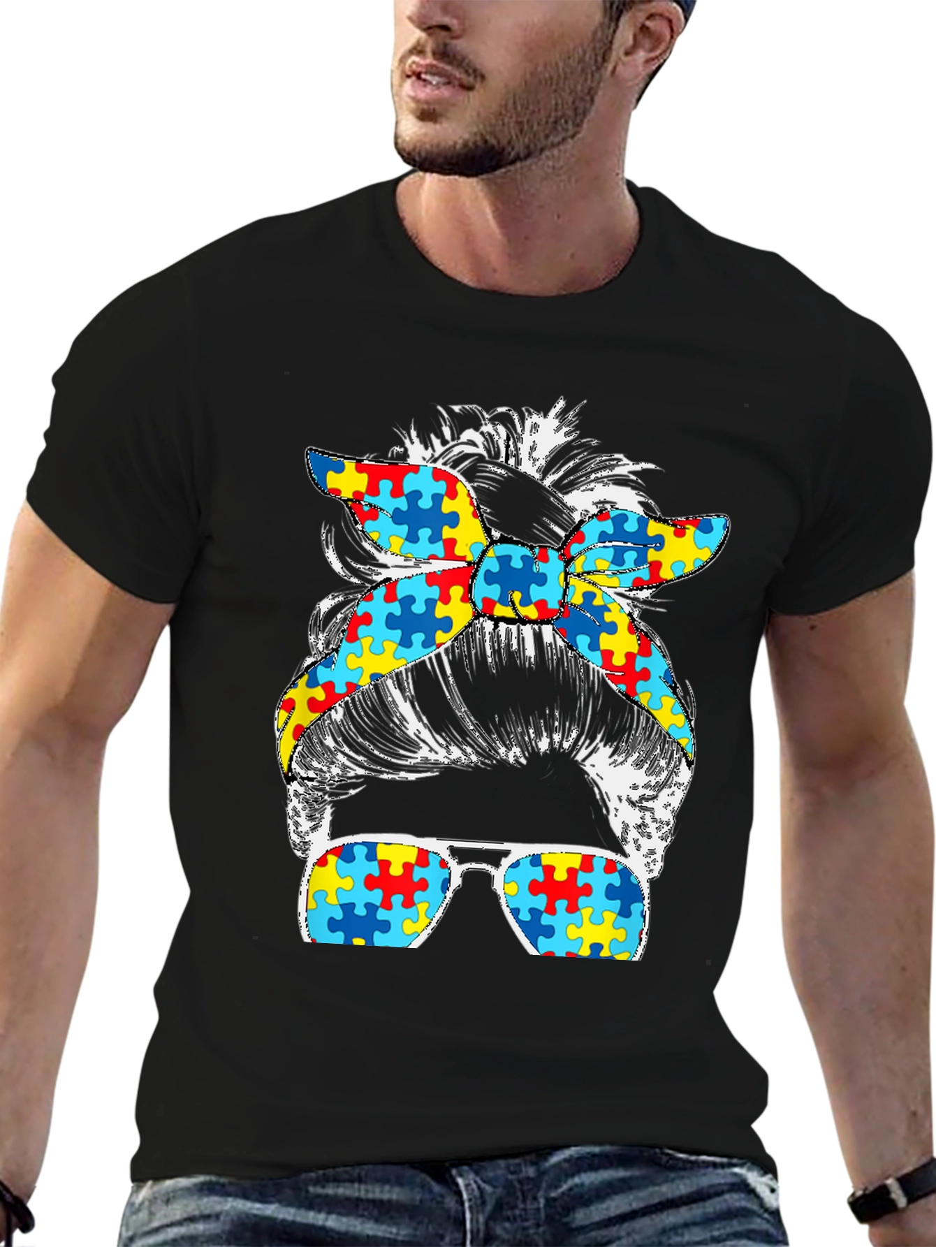 Autism Awareness Messy Bun T-Shirt