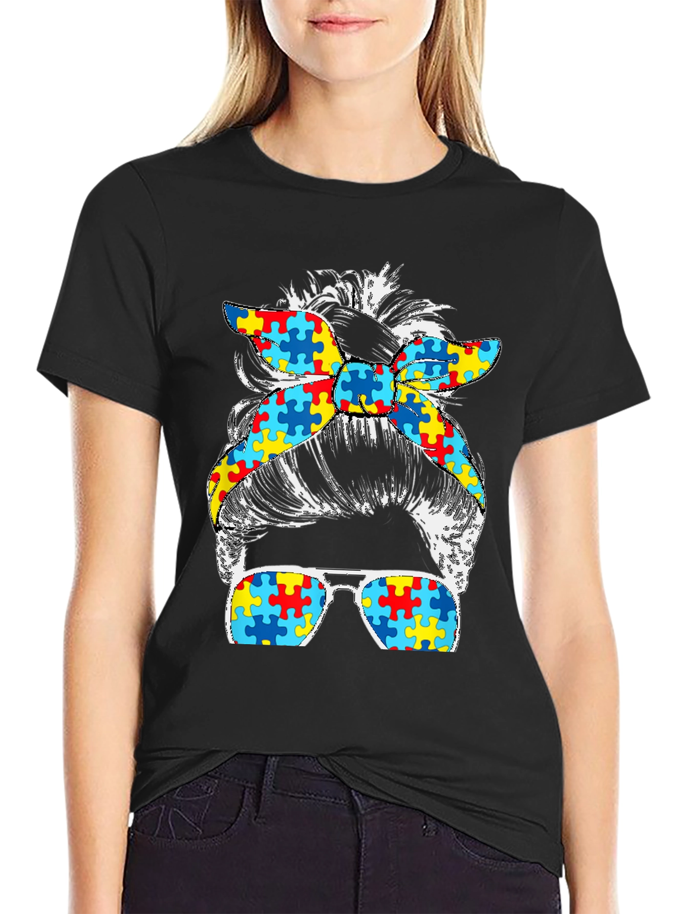 Autism Awareness Messy Bun T-Shirt