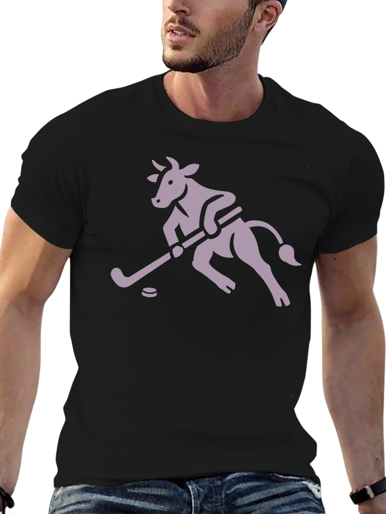 Hockey Cow Graphic T-Shirt - Black