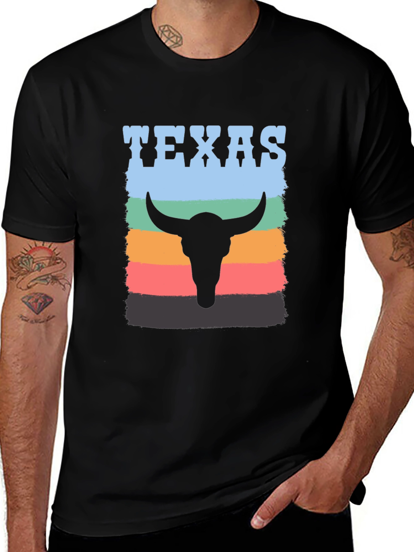 Texas Bull Skull Graphic Tee - Retro Style