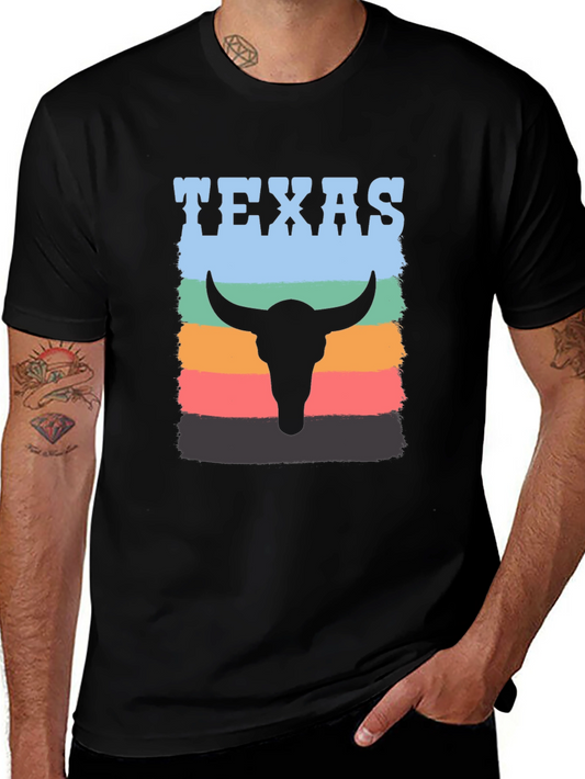 Texas Bull Skull Graphic Tee - Retro Style