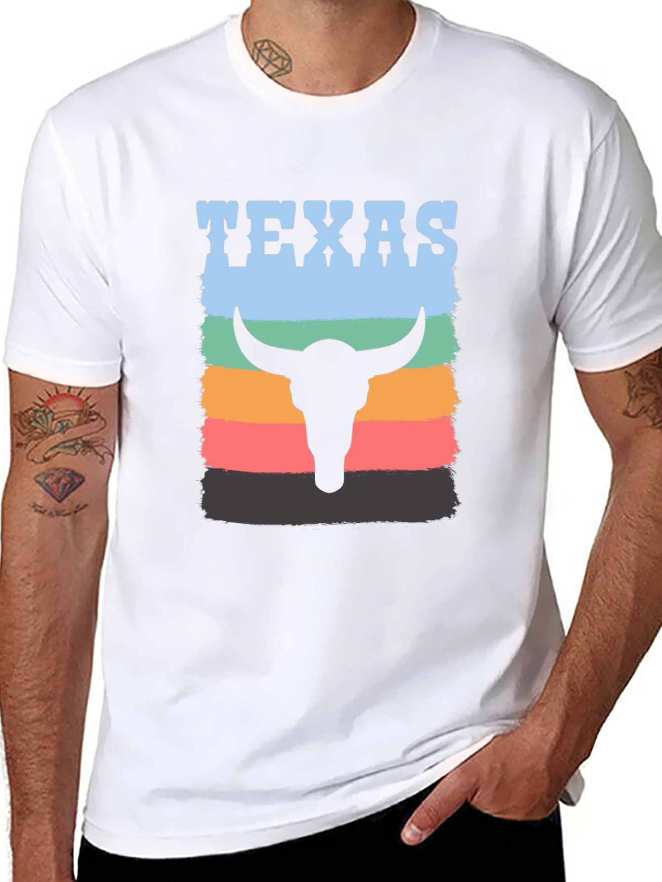 Texas Bull Skull Graphic Tee - Retro Style