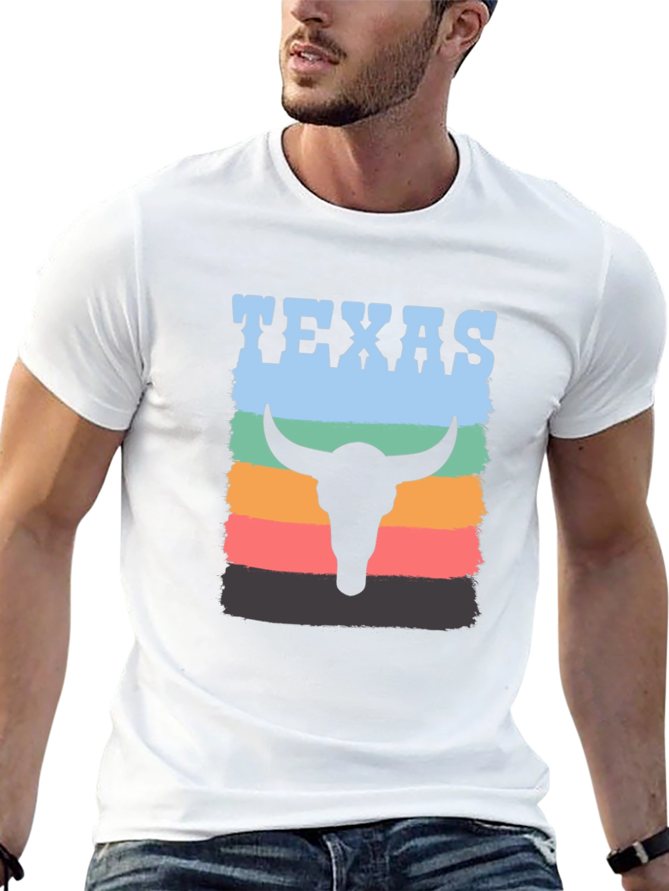 Texas Bull Skull Graphic Tee - Retro Style