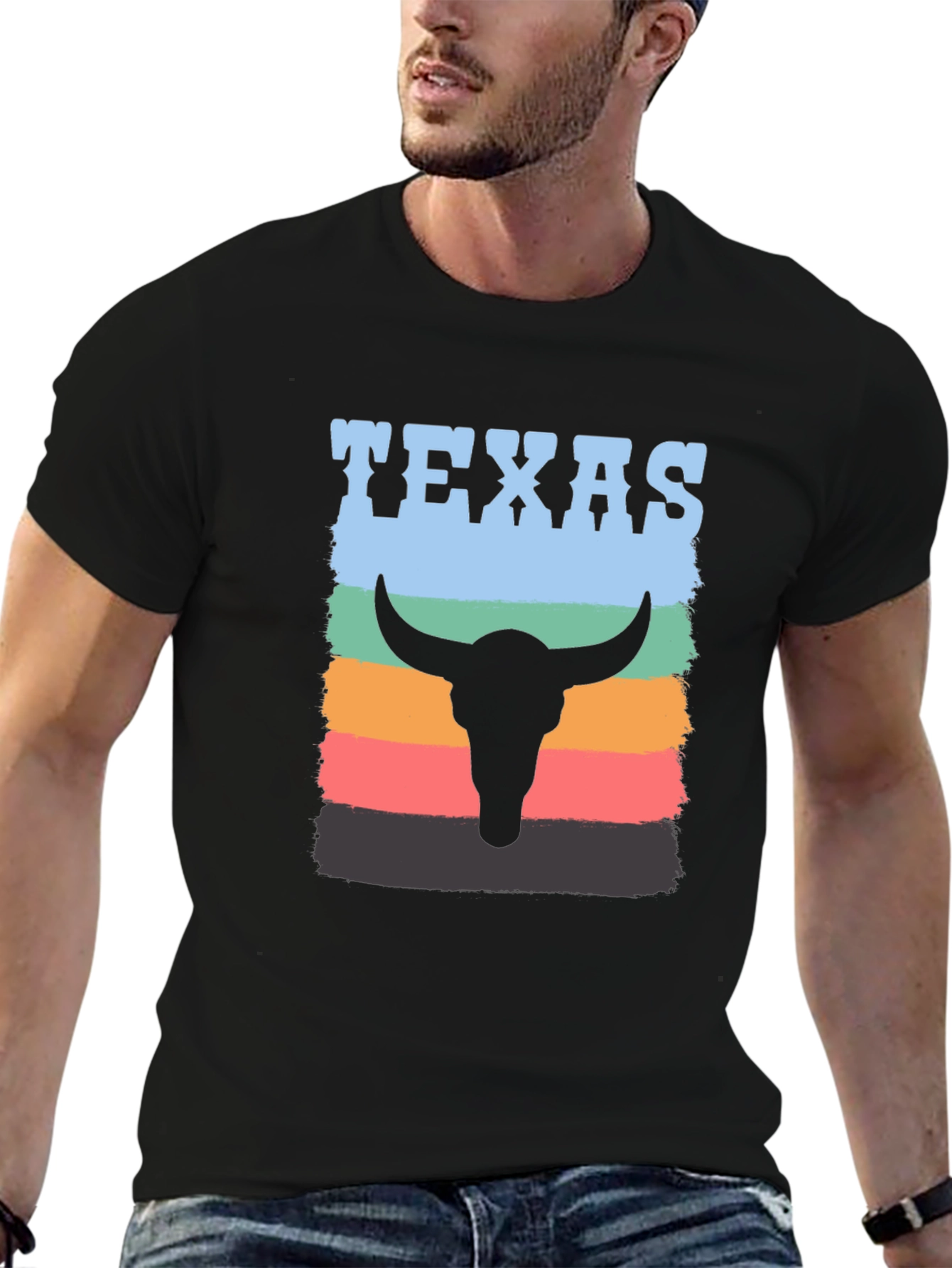 Texas Bull Skull Graphic Tee - Retro Style