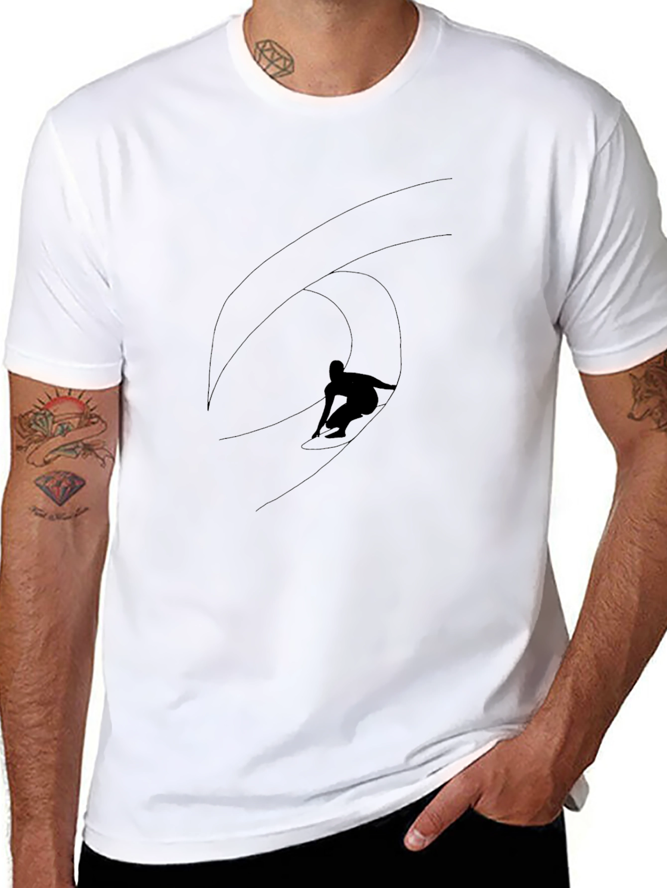 Black Surfer Wave Graphic Tee - Cool Casual Style