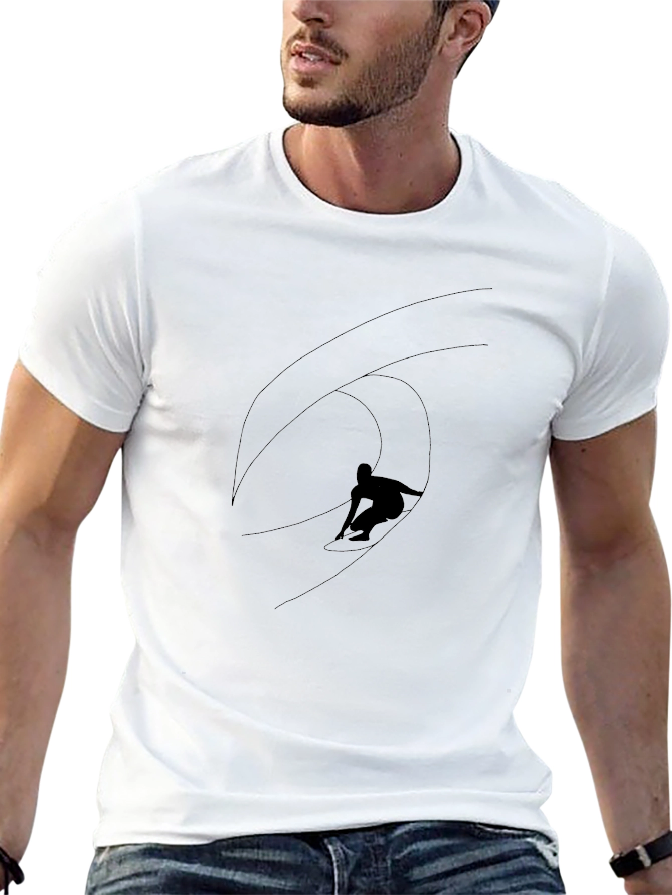 Black Surfer Wave Graphic Tee - Cool Casual Style