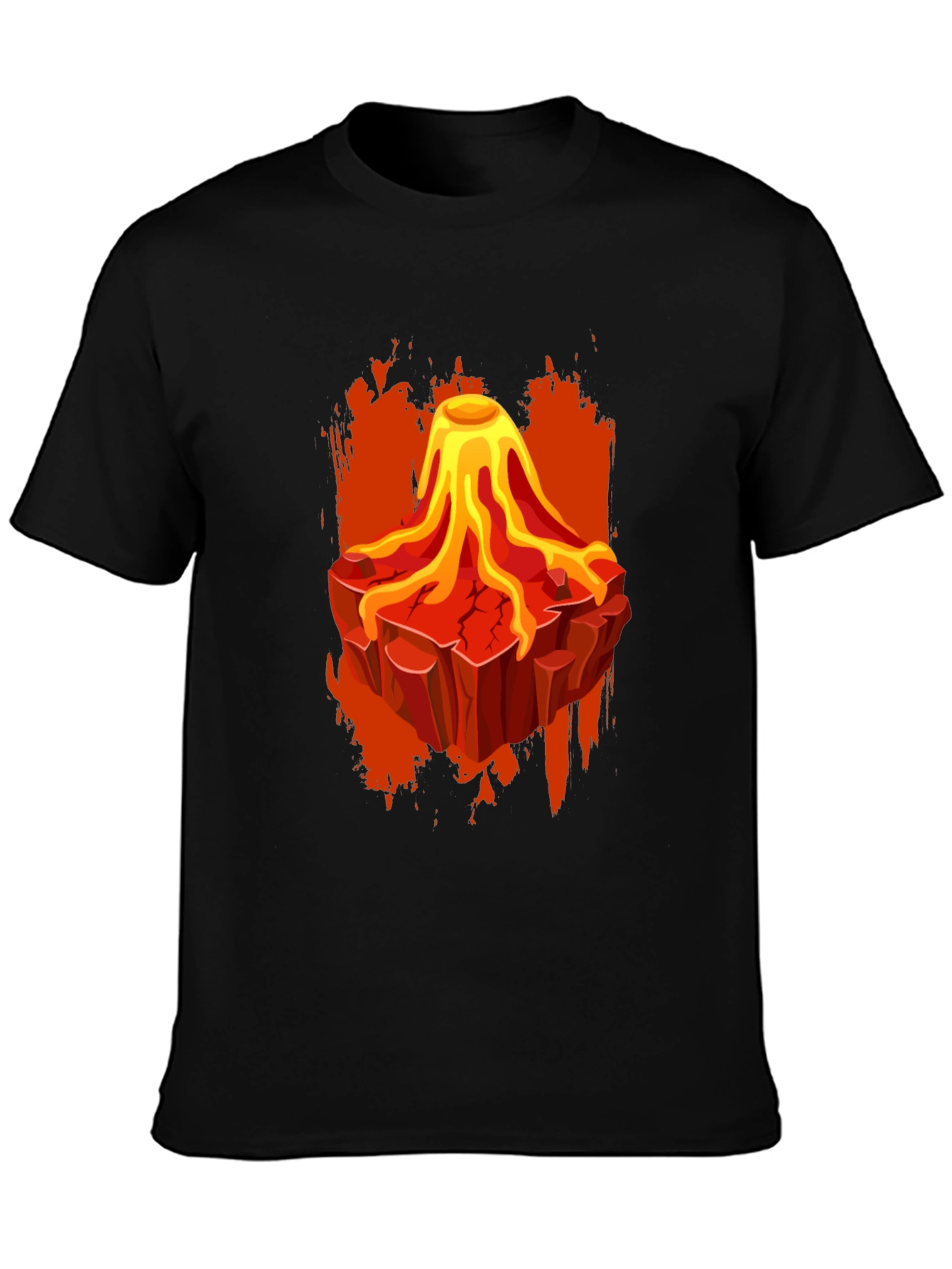 Volcano Lava Graphic Print Black T-Shirt