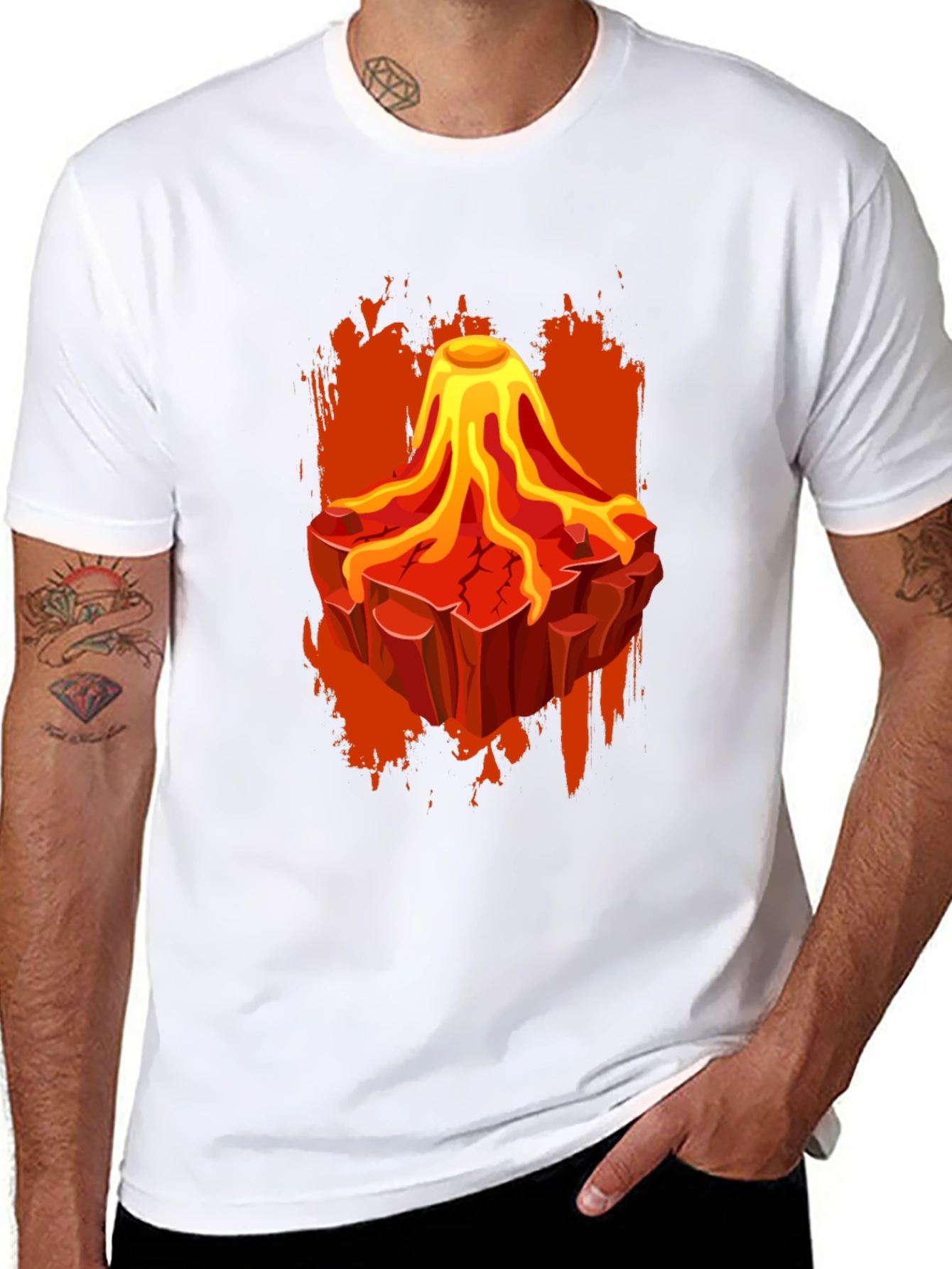 Volcano Lava Graphic Print Black T-Shirt