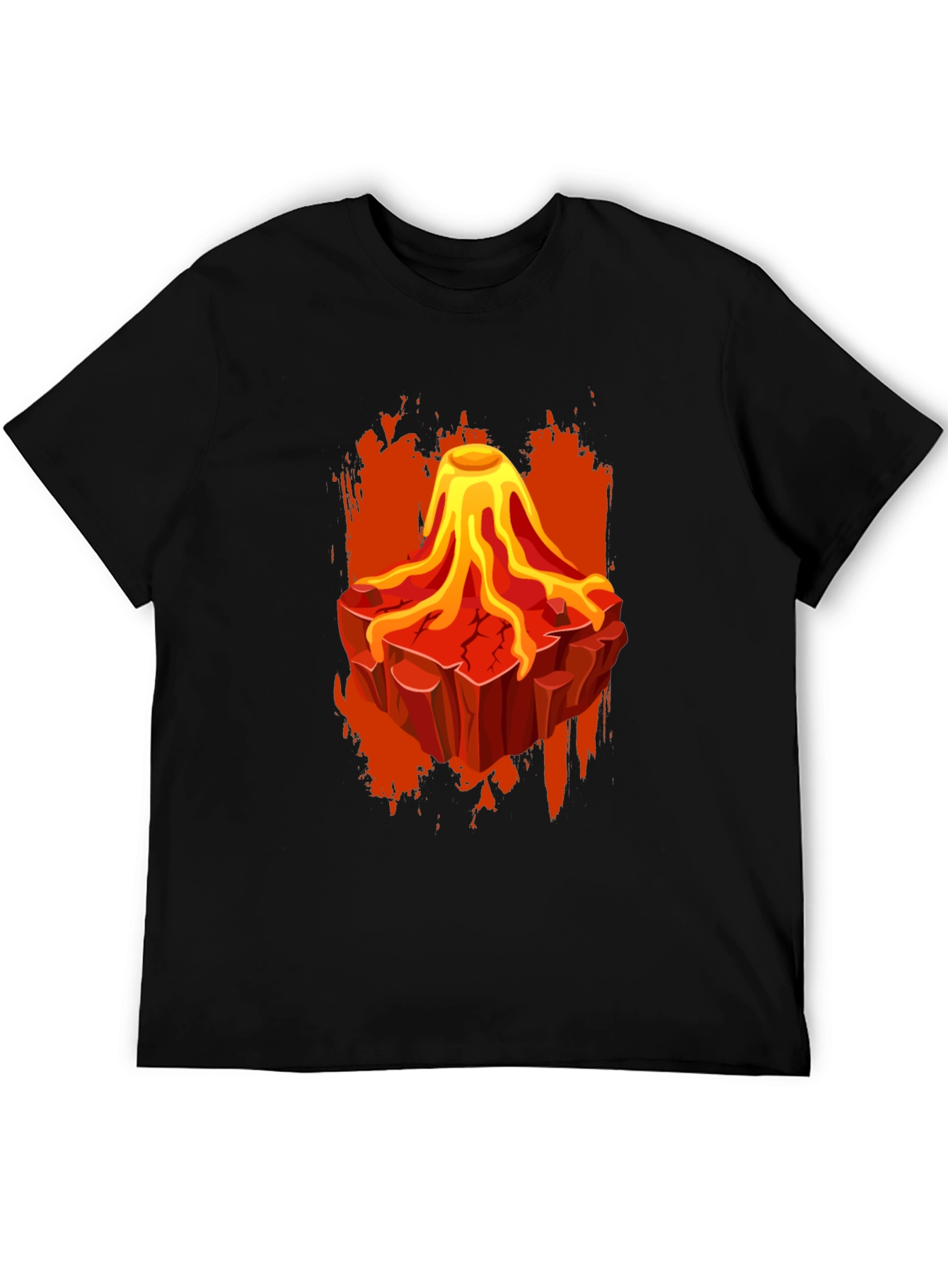 Volcano Lava Graphic Print Black T-Shirt