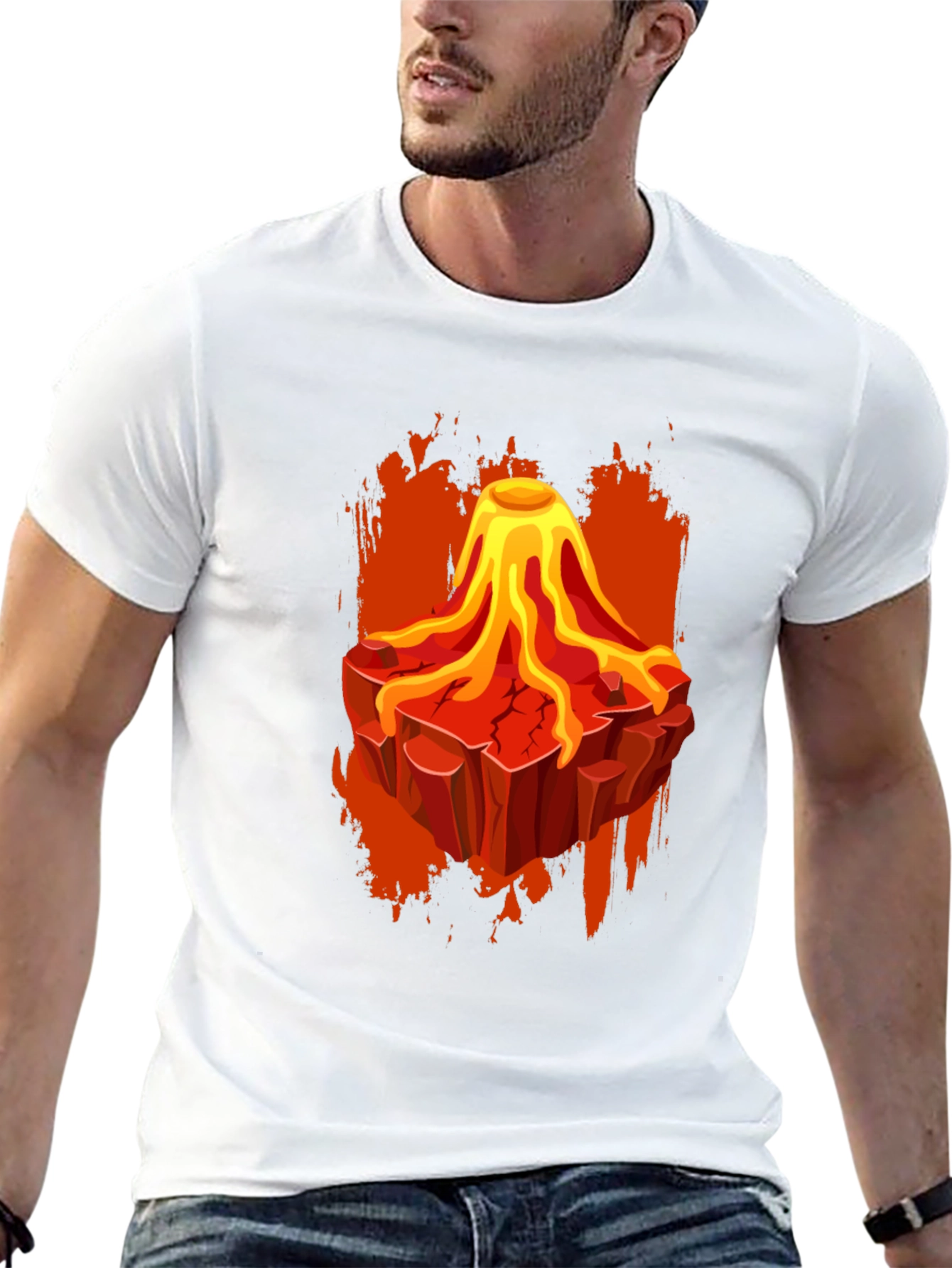 Volcano Lava Graphic Print Black T-Shirt